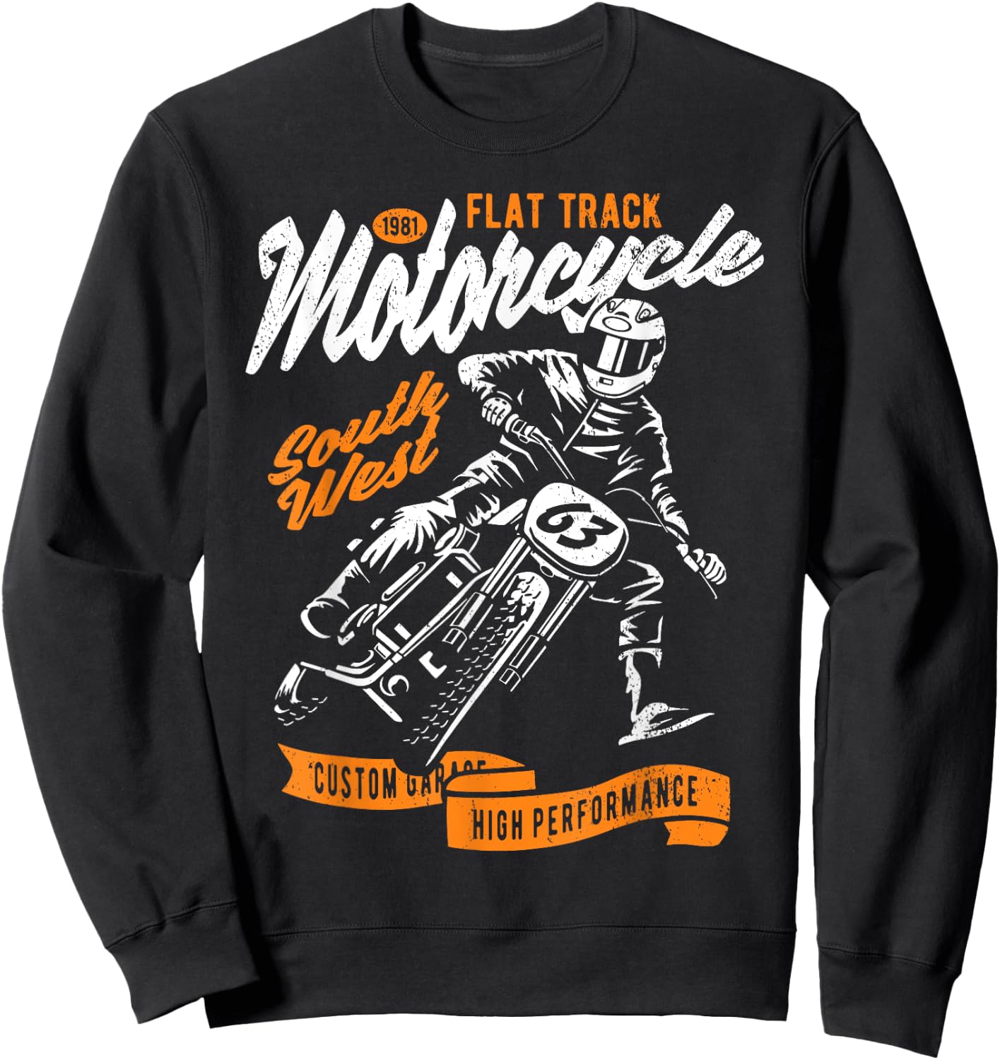 Flat Track Motorcycle Vintage Style Retro Race Design Sweatshirt - Sweatshirt | Black