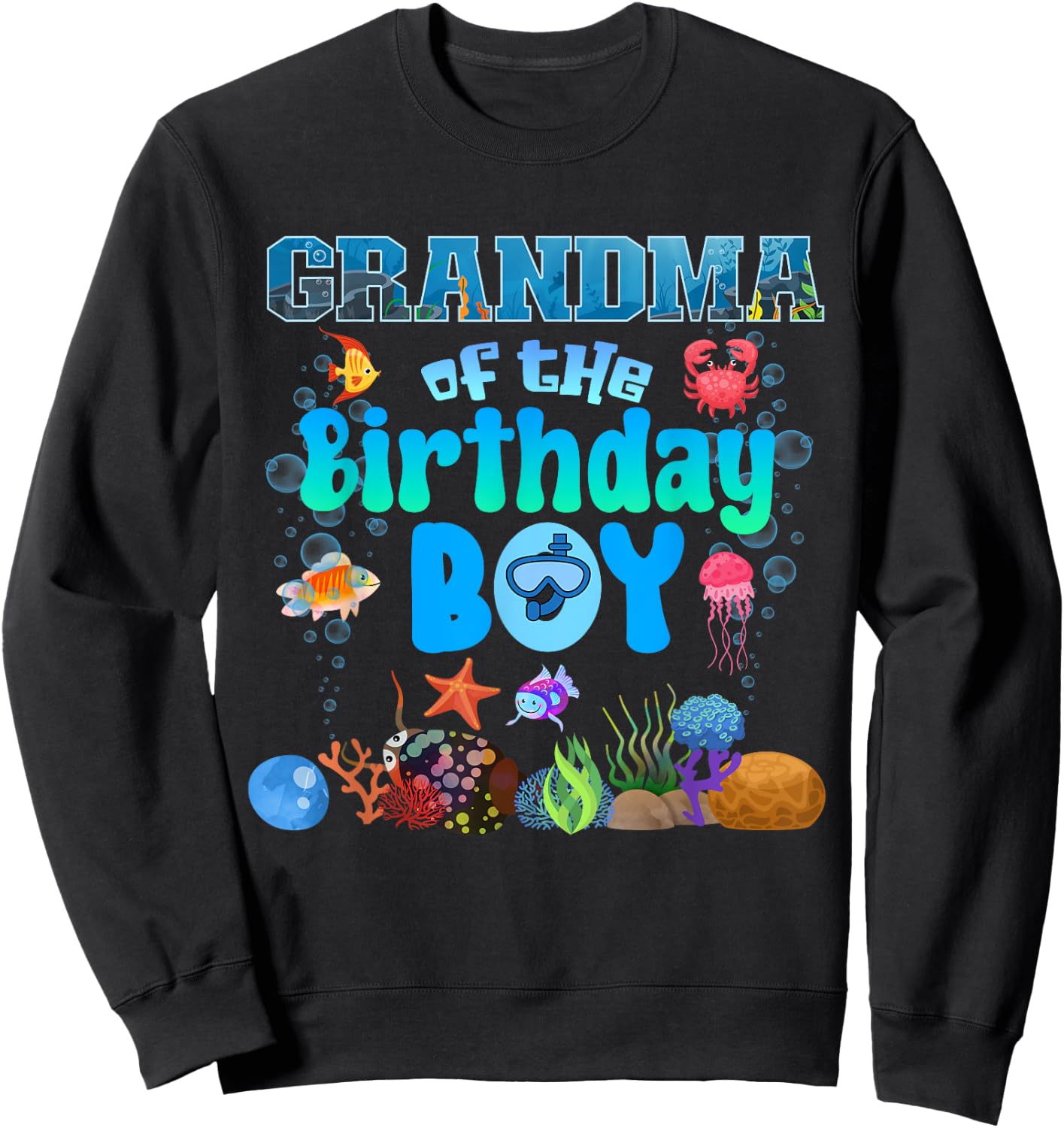 Grandma Of The Birthday Boy Aquarium Sea Animals Matching Sweatshirt - Sweatshirt | Black