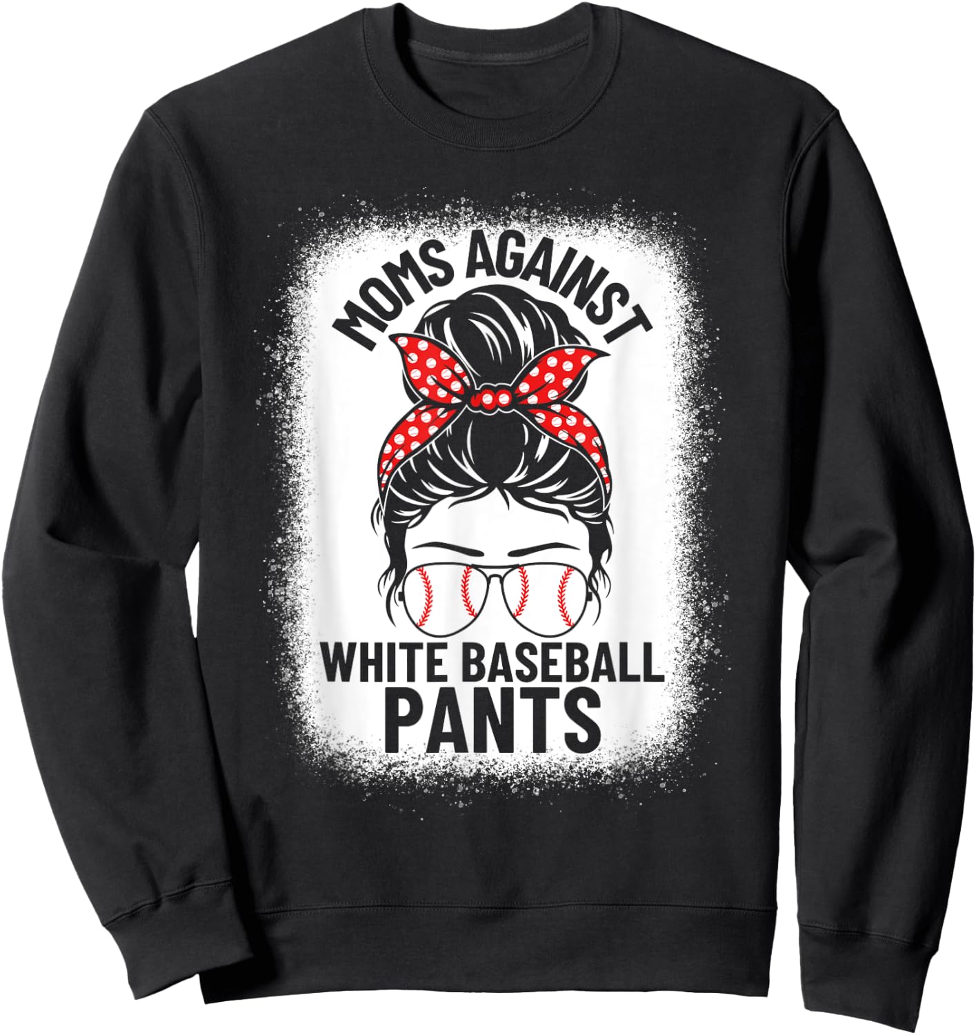 Moms Against White Baseball Pants Baseball Messy Bun Mom Sweatshirt - Sweatshirt | Black