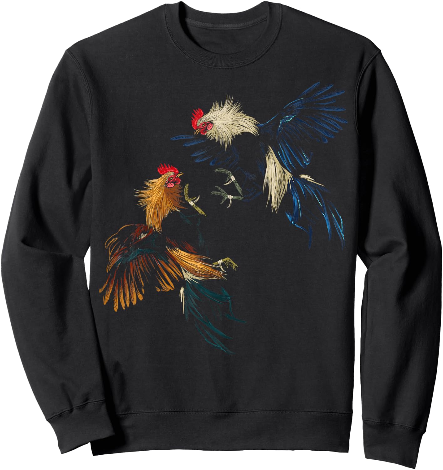 Peleas De Gallos Chickens Roosters Fighting - Black - Small - -Adults - Short Sleeve - Cotton 60%, Polyester 40% - Cockfighting Rooster Design - Classic Fit - Imported Sweatshirt - Sweatshirt | Black