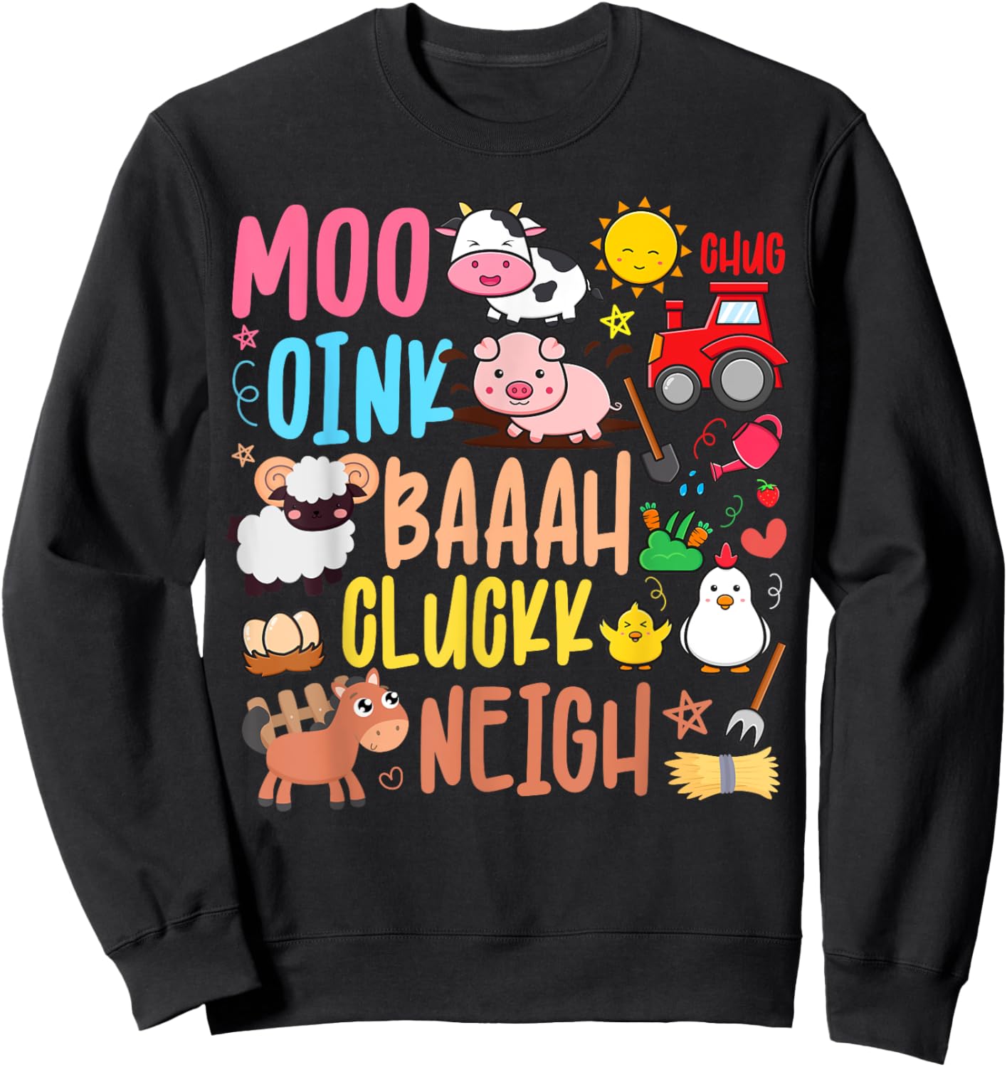 Farm Animals Sounds Oink Baa Neigh Cluck Moo Toddler Farmer Sweatshirt - Sweatshirt | Black