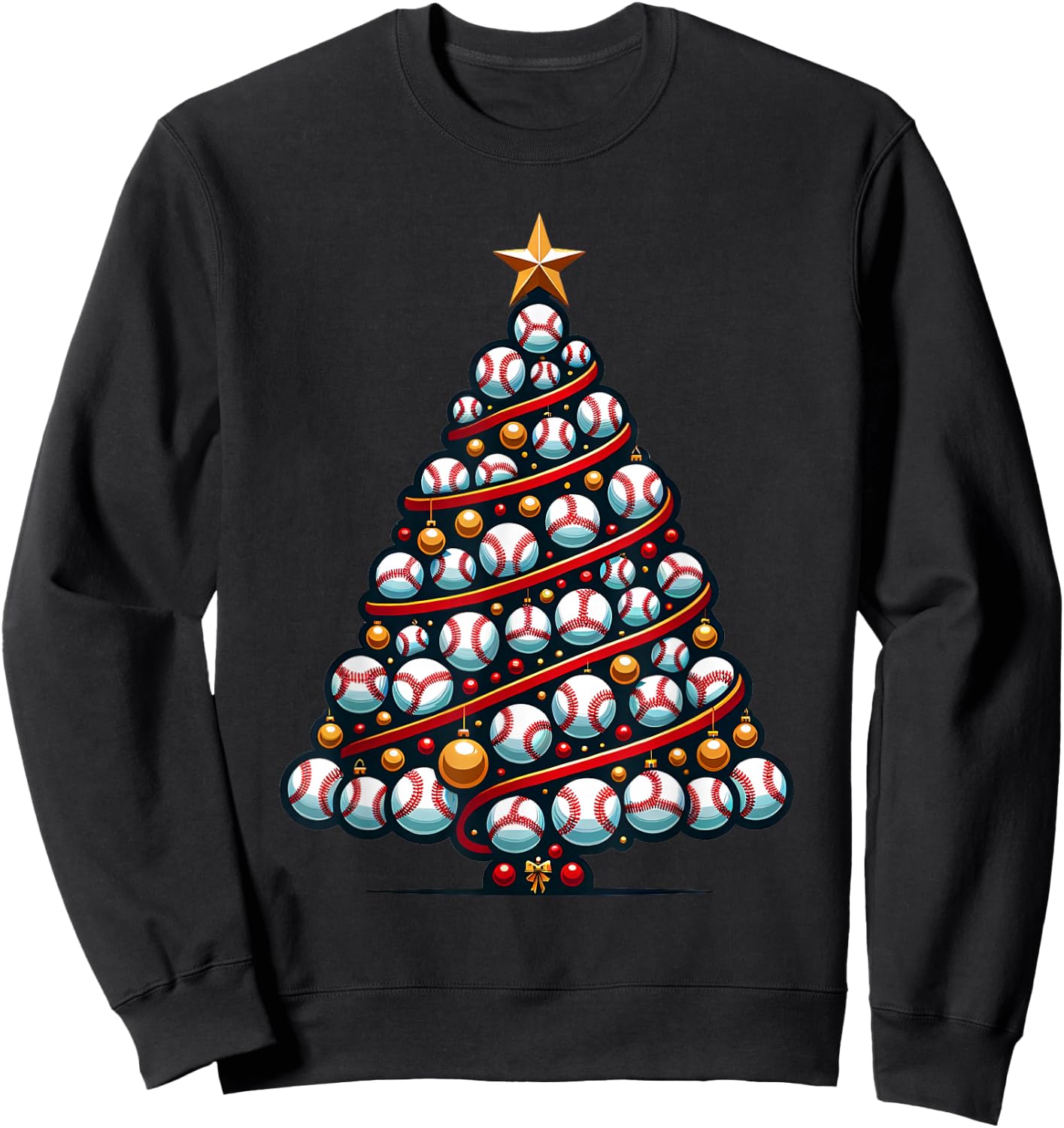 Baseball Christmas Tree For Sports Lovers Player Sweatshirt - Sweatshirt | Black