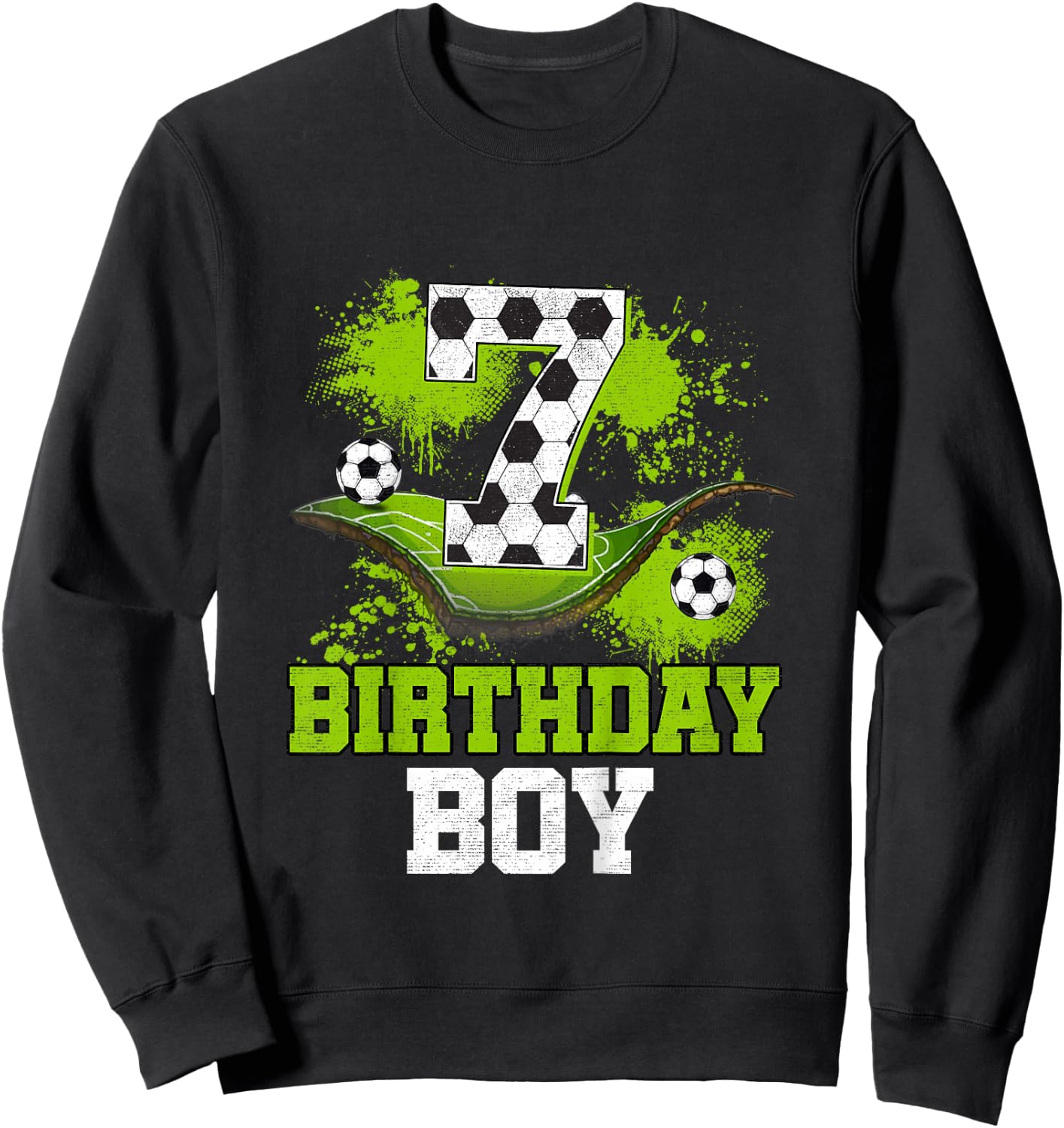 Kids 7th Birthday Boy Kids Soccer Birthday Decorations Sweatshirt - Sweatshirt | Black