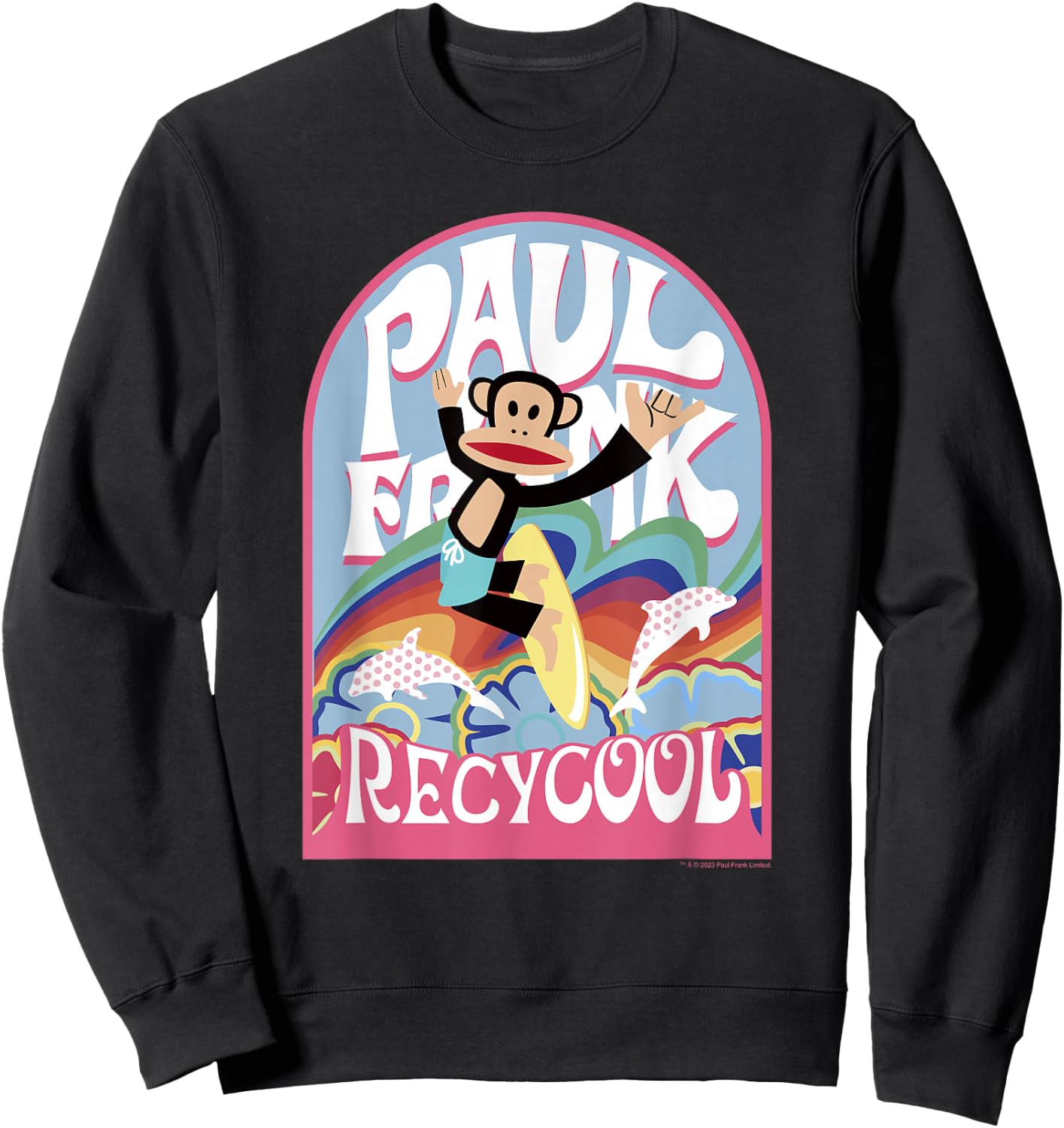Paul Frank Earth Day Recycool Rainbow Surfing Julius Sweatshirt - Sweatshirt | Black