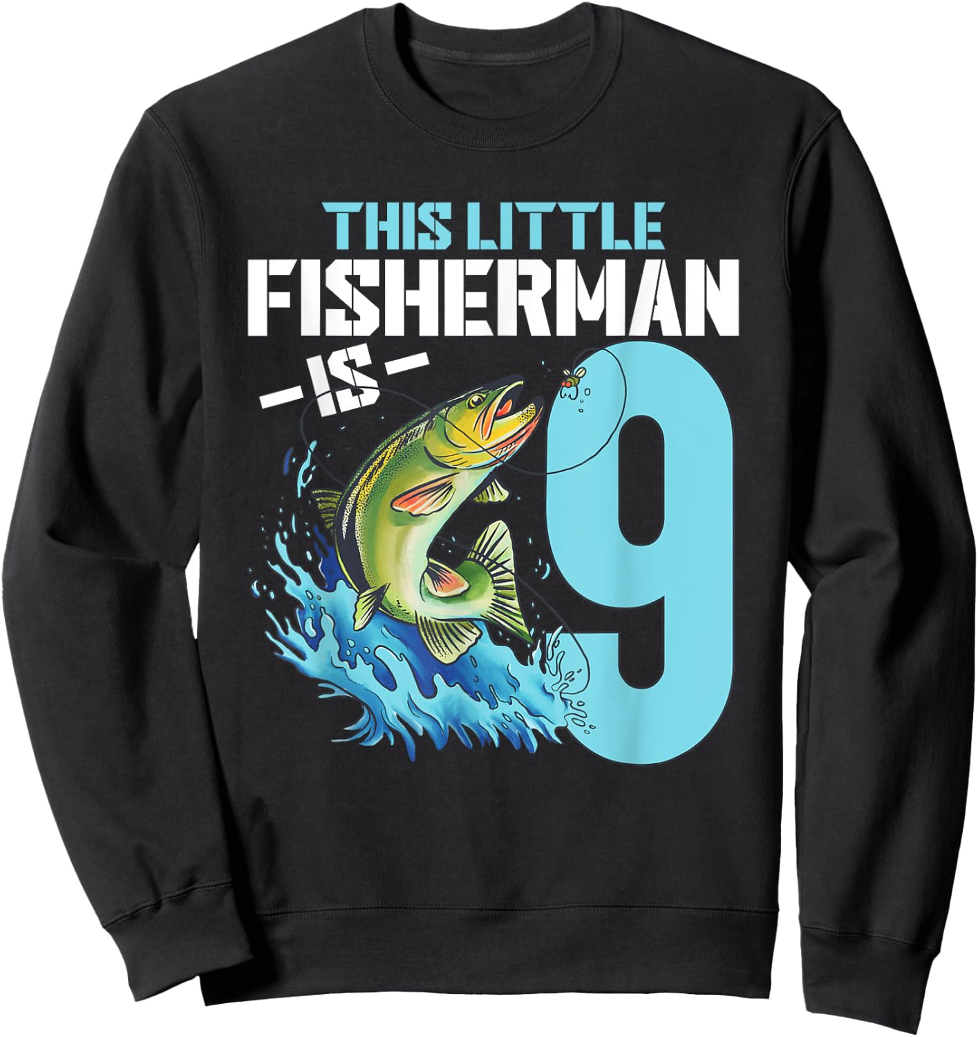 Boys Fishing Birthday Shirt 9 Year Old Boy Fisherman Kids Sweatshirt - Sweatshirt | Black