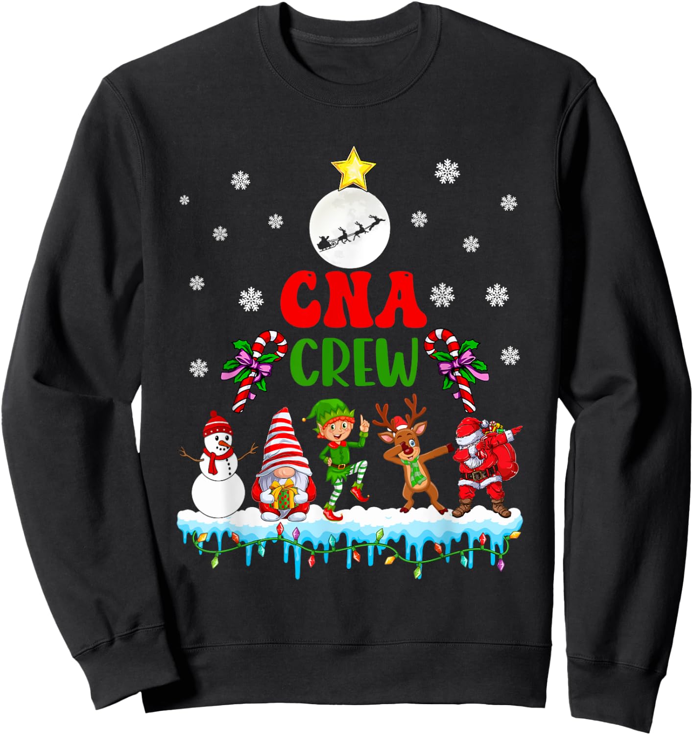 CNA Crew Xmas Dabbing Reindeer Santa Elf Proud Nurse Nursing Sweatshirt - Sweatshirt | Black