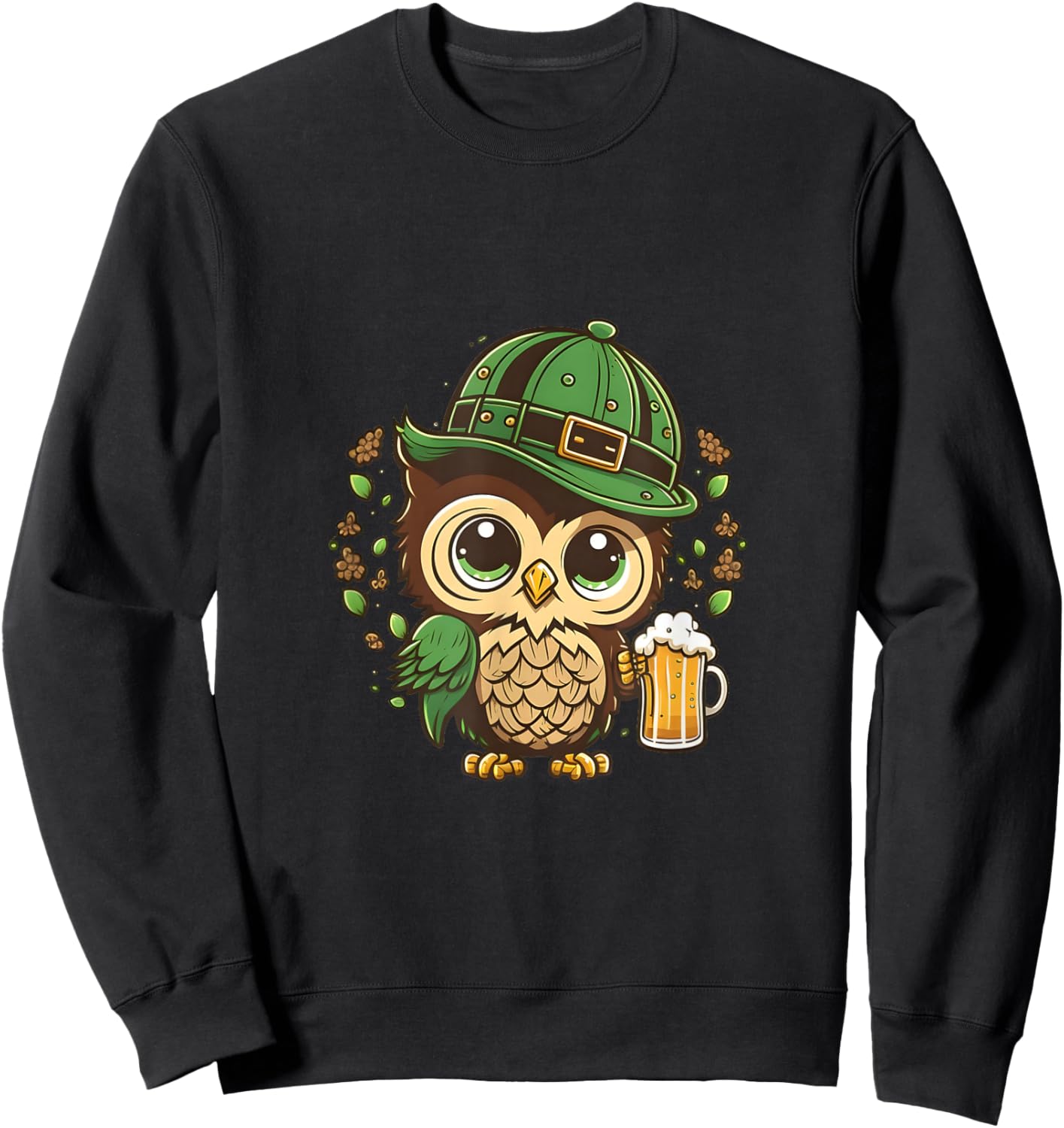 Happy St. Patrick's Day Owl Bird Beer St Pat Sweatshirt - Sweatshirt | Black