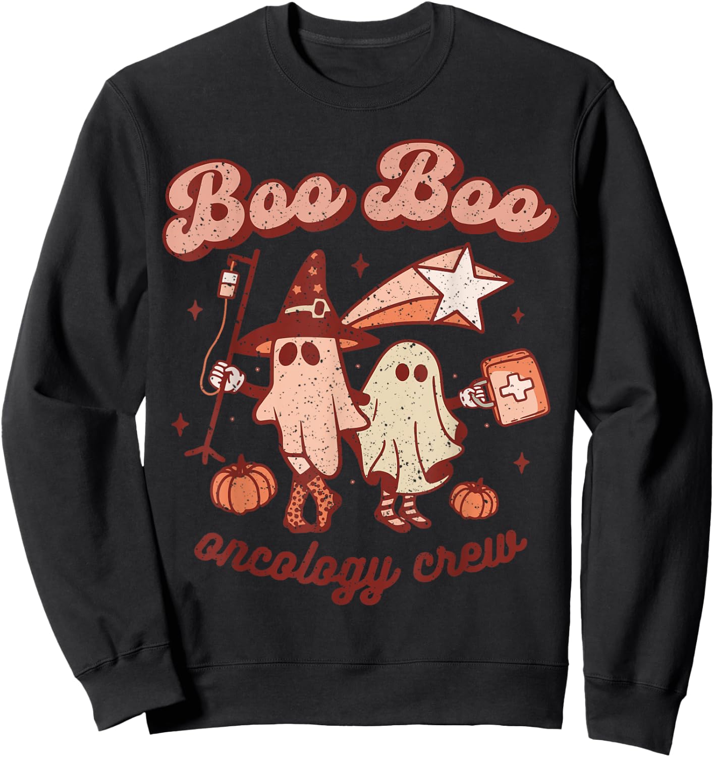 Spooky Boo Oncology Nurse Halloween Crew Fall ONC Nursing Sweatshirt - Sweatshirt | Black