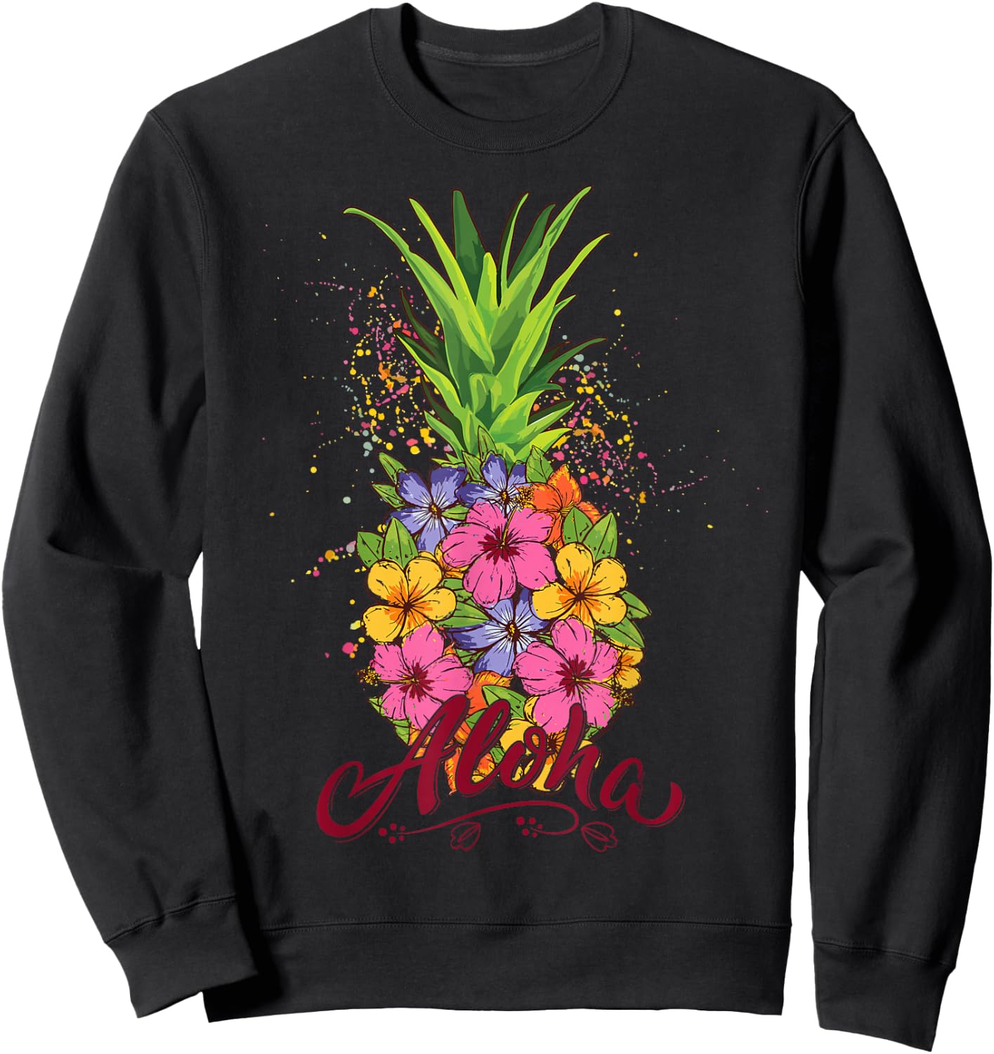 Hawaiian-Shirt Aloha Hawaii Kids Girl Women Pineapple Floral Sweatshirt - Sweatshirt | Black