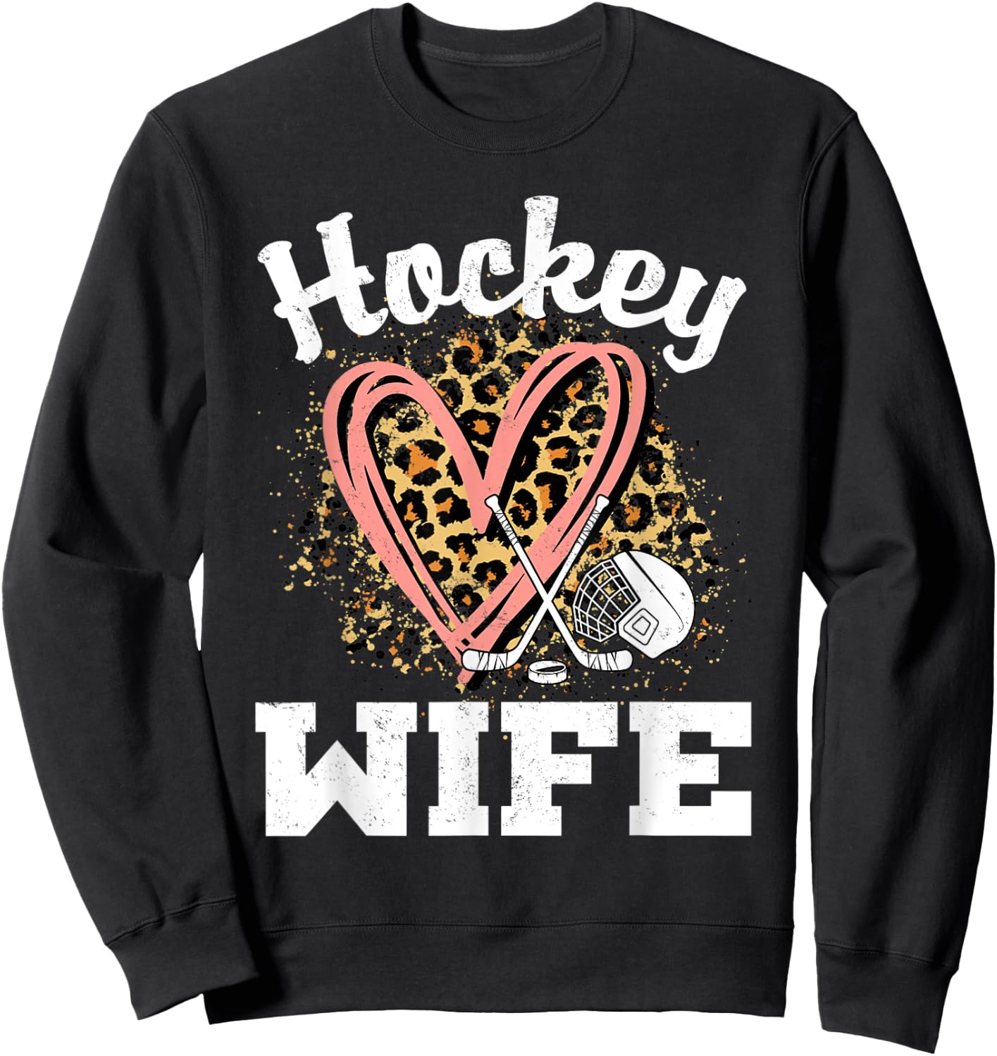 Hockey Wife Leopard Heart Ice Hockey Sweatshirt - Sweatshirt | Black