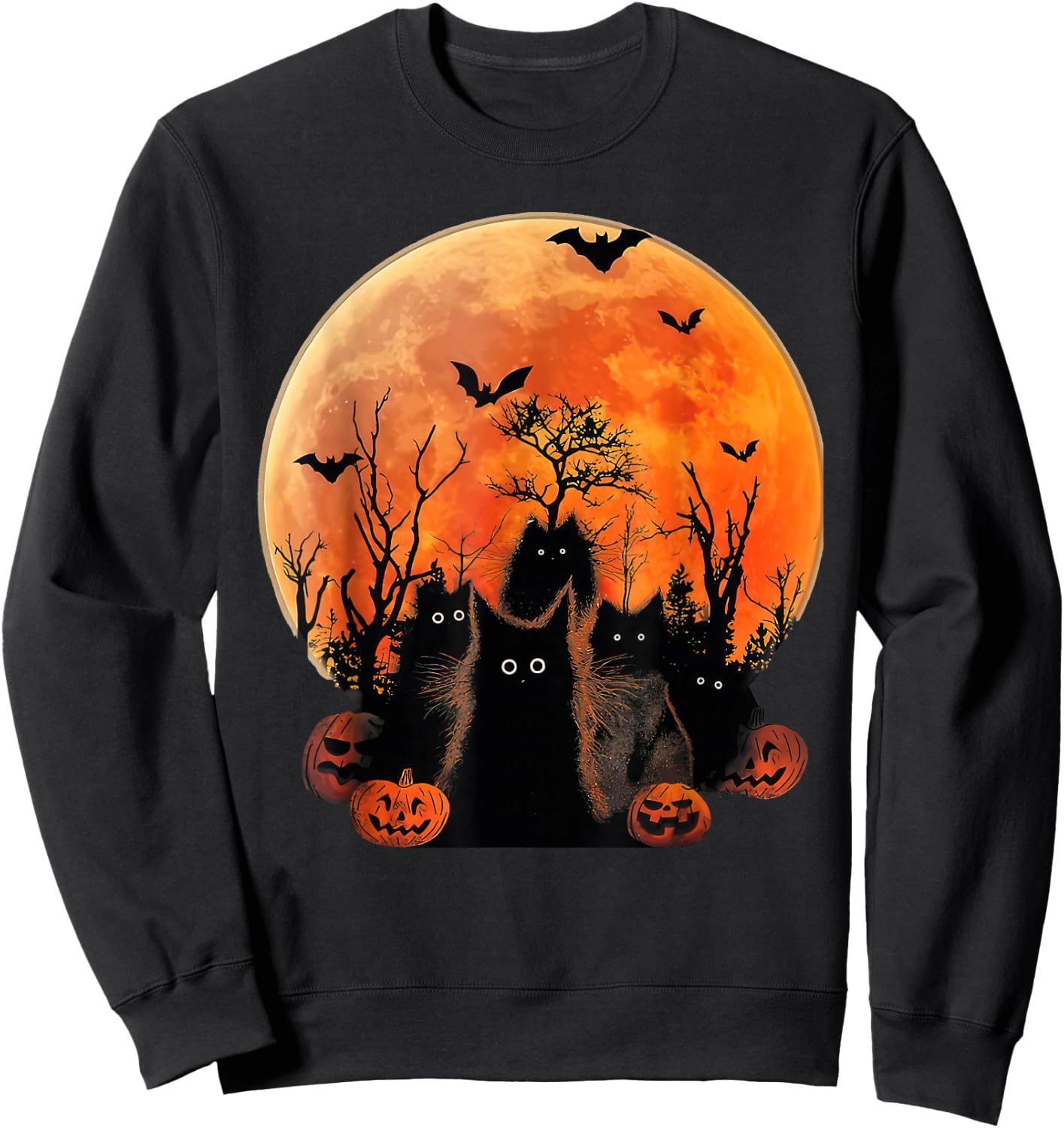 Black Cats Full Moon Funny Animal Pet Lover Halloween Sweatshirt - Sweatshirt | Black