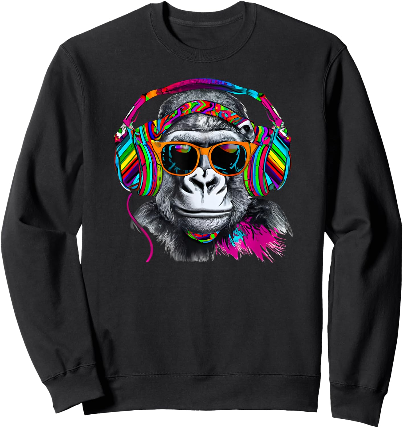 Rainbow Monkey Chimp With Sunglasses And Headphones Sweatshirt - Sweatshirt | Black