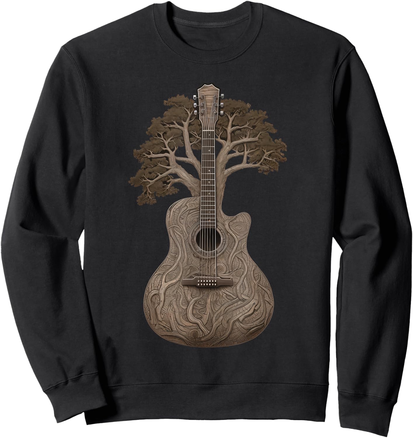 Harmonious Tree of Life Acoustic Guitar Sweatshirt - Sweatshirt | Black