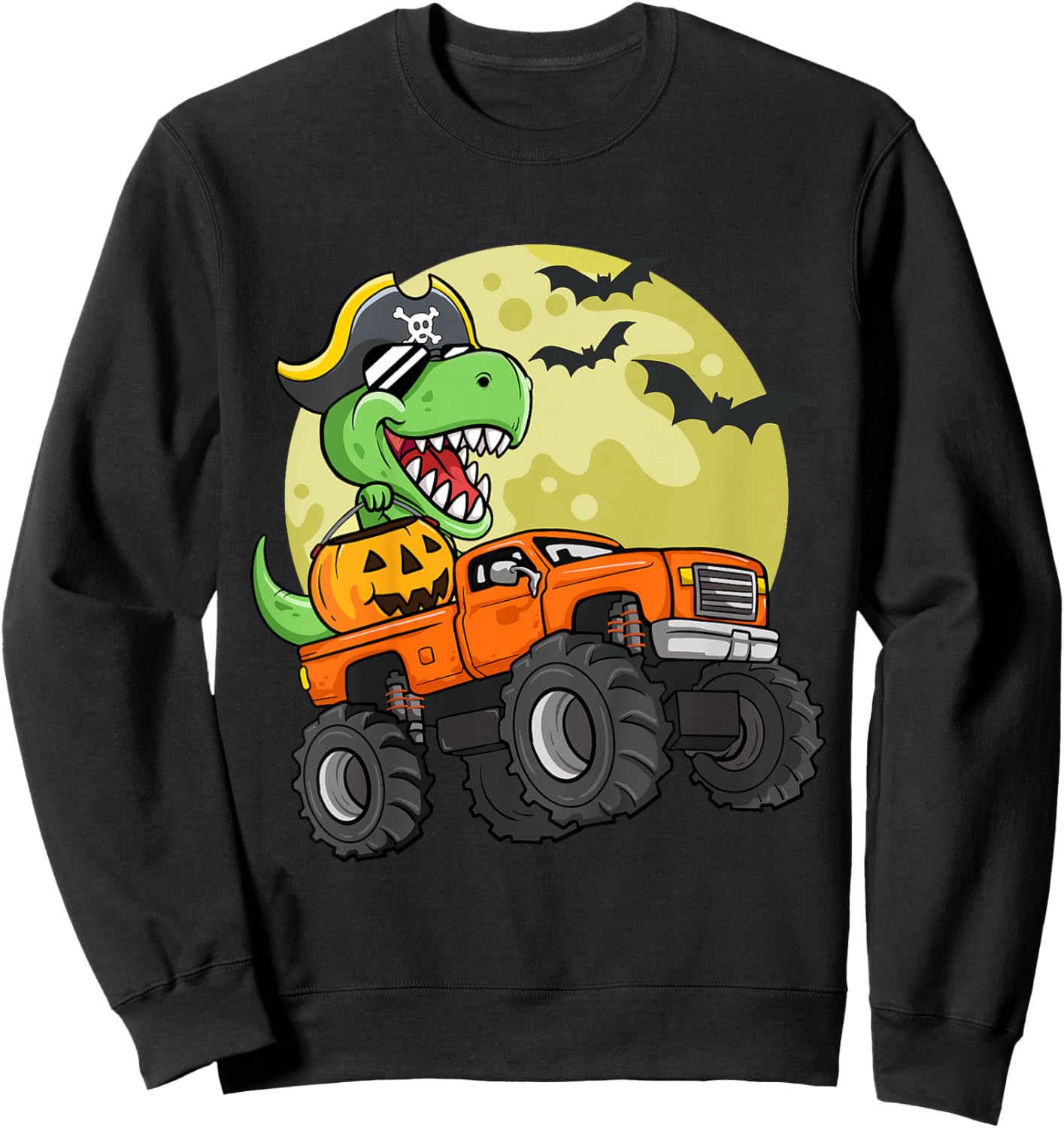 Kids Boys Halloween Monster Truck T-Rex Pirate Dinosaur Toddler Sweatshirt - Sweatshirt | Black