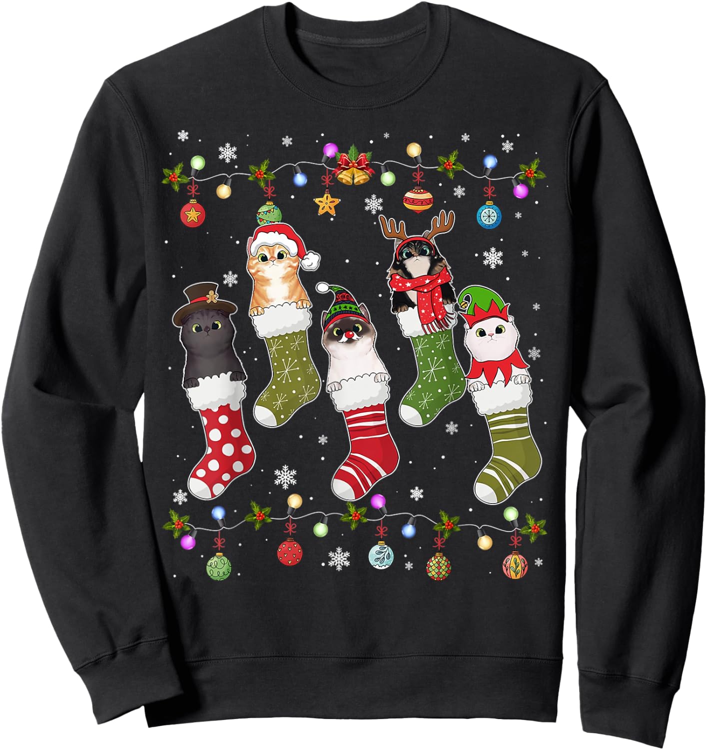 Meow-ry Christmas Funny Cat Pajama for the Whole Family Xmas Women Kids Sweatshirt - Sweatshirt | Black