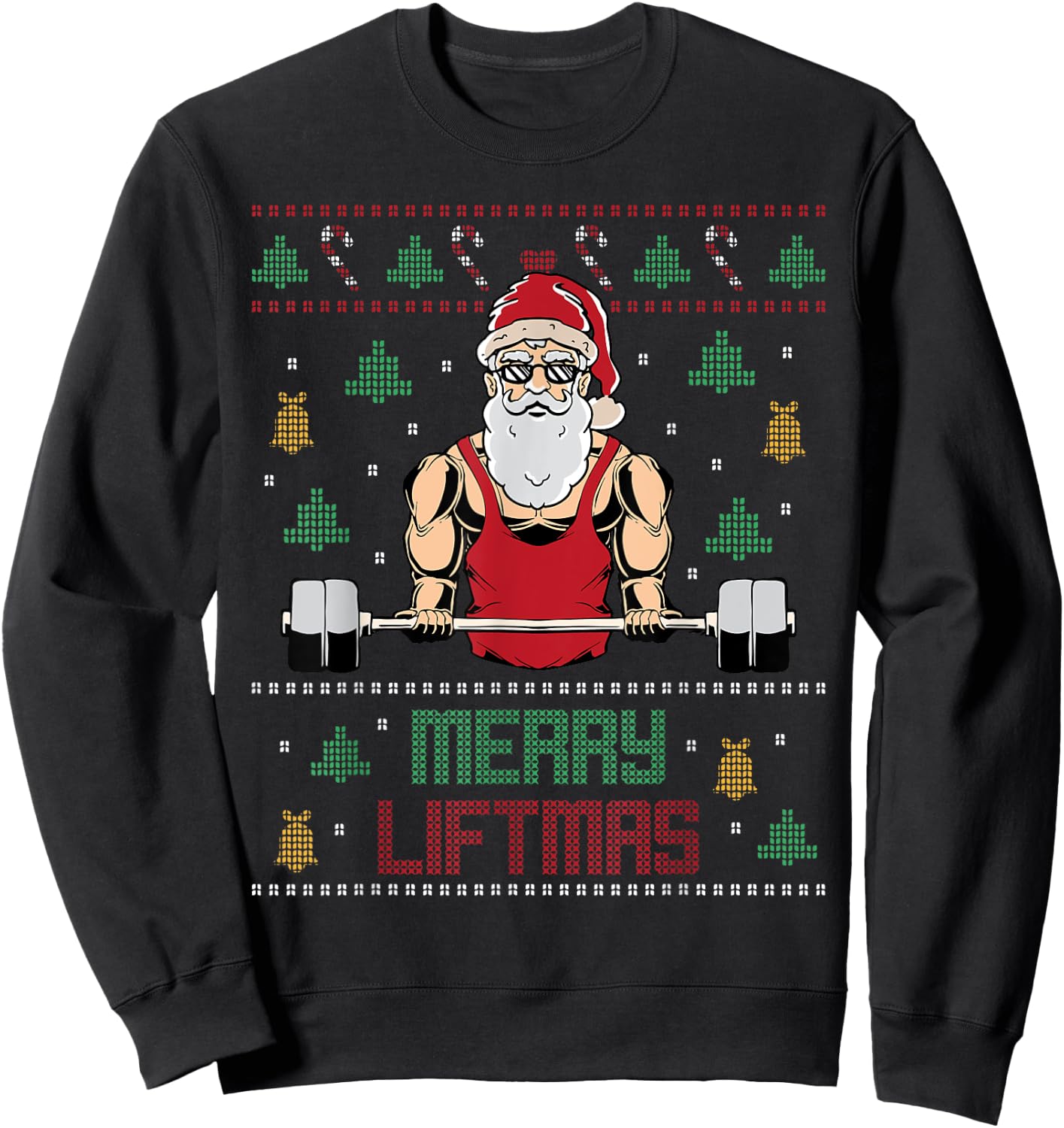 Merry Liftmas Ugly Christmas Sweater Weightlifting Gym Santa Sweatshirt - Sweatshirt | Black