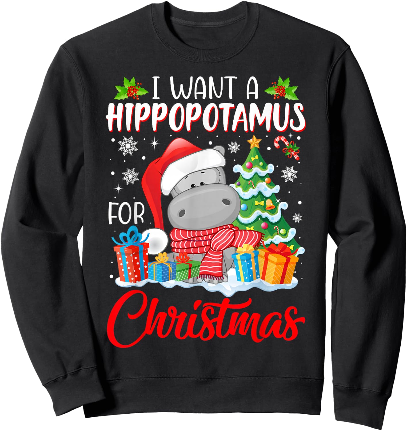 I Want A Hippopotamus For Christmas Xmas Hippo for Kid Women Sweatshirt - Sweatshirt | Black