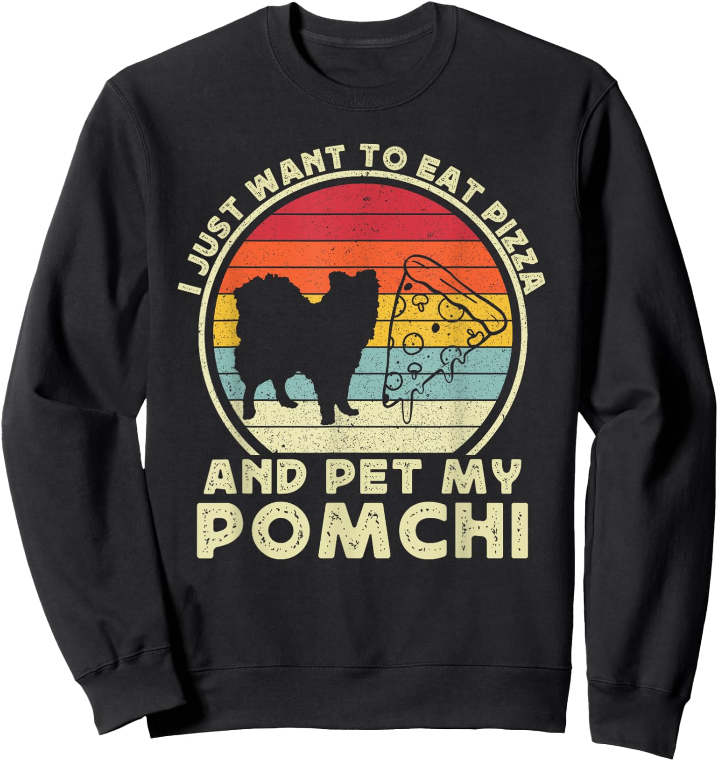 Pizza And Pomchi Women Pom-Chi Dog Mom Dad Funny Sweatshirt - Sweatshirt | Black