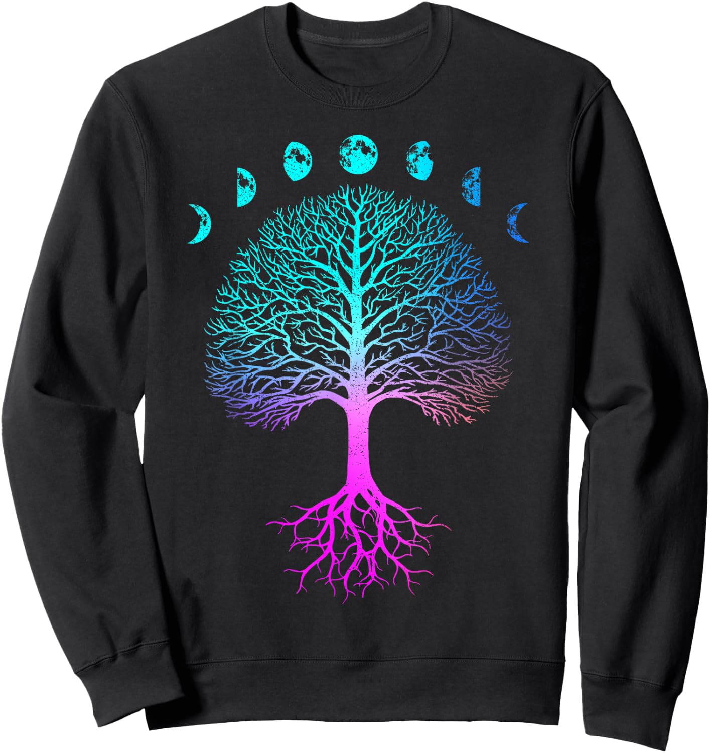 Tree of Life Phases of the Moon Vintage Retro Yoga Gift Sweatshirt - Sweatshirt | Black