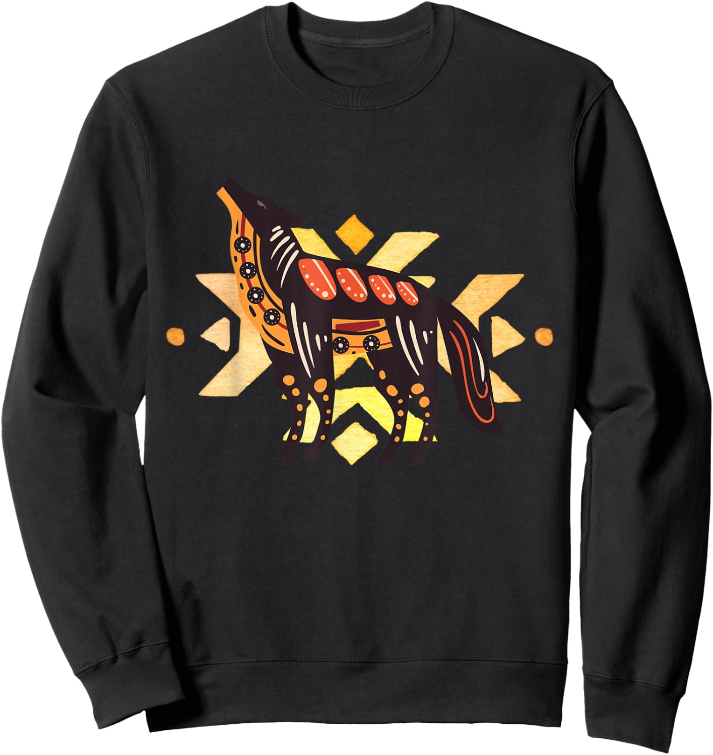 Native American Indian Coyote Wolf Tribal Style Southwest Sweatshirt - Sweatshirt | Black