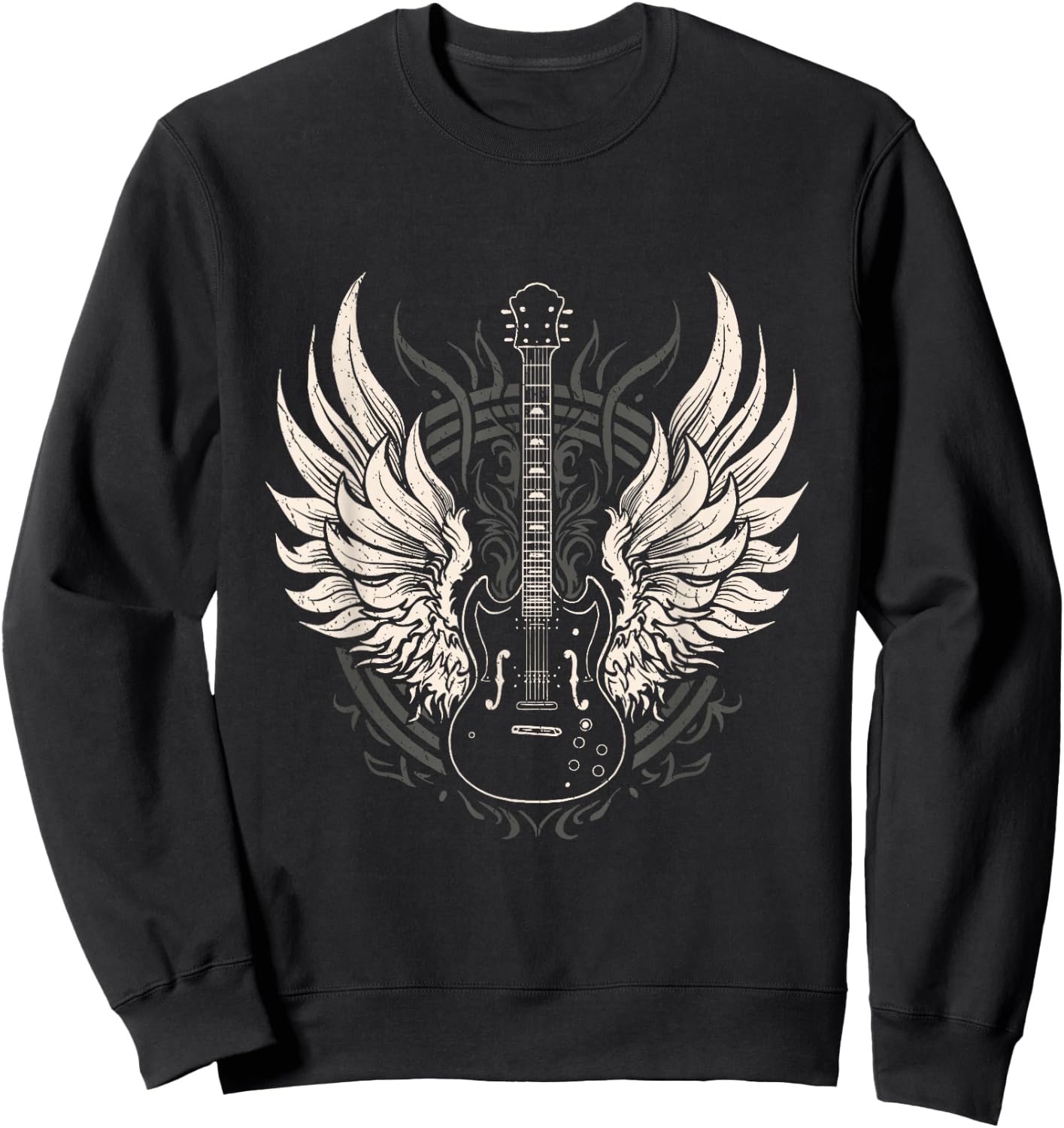 Guitar Wings Vintage Retro 80s Rock & Roll Music Sweatshirt - Sweatshirt | Black