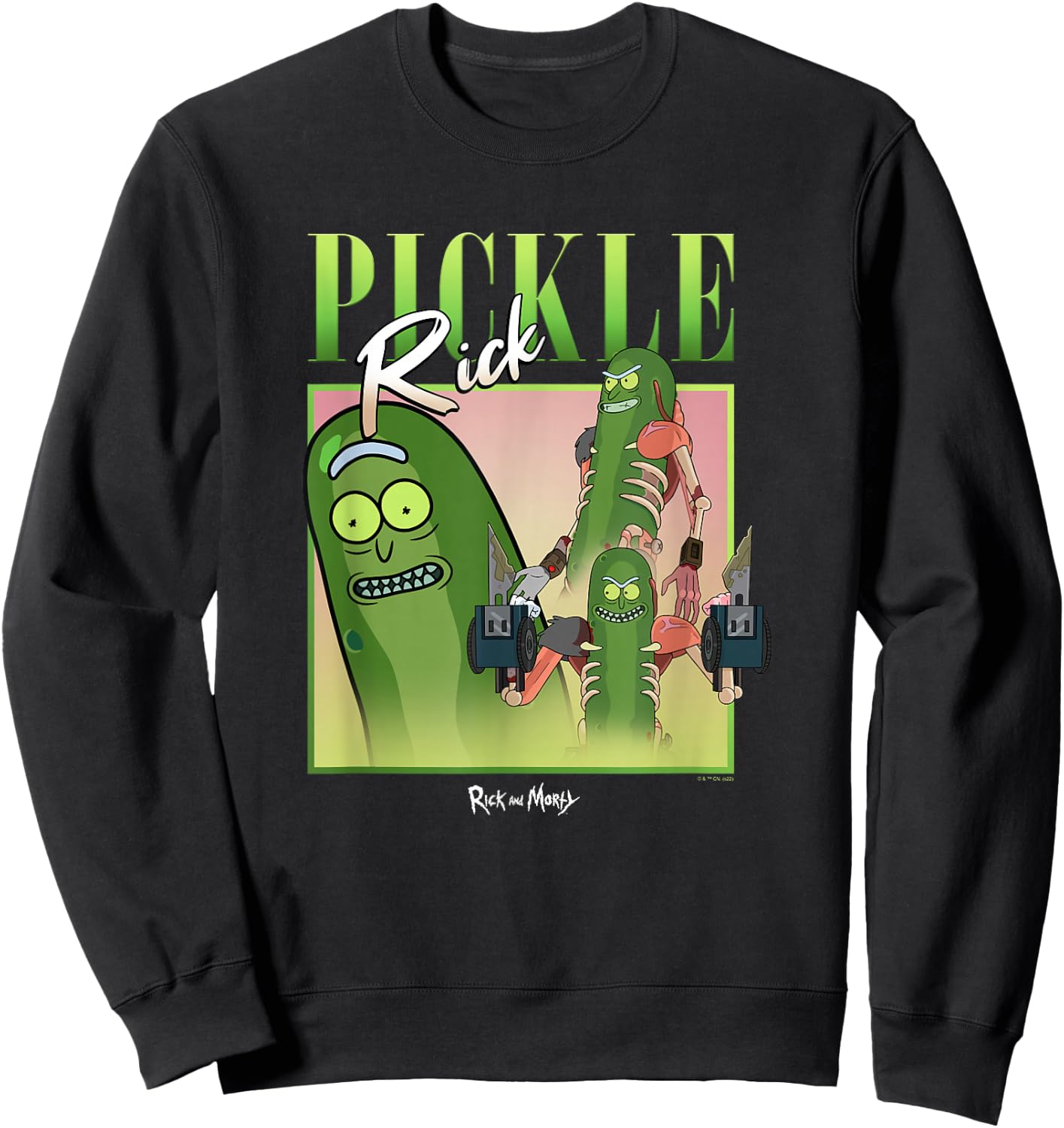 Rick & Morty Pickle Rick Multiple Poses Poster Sweatshirt - Sweatshirt | Black