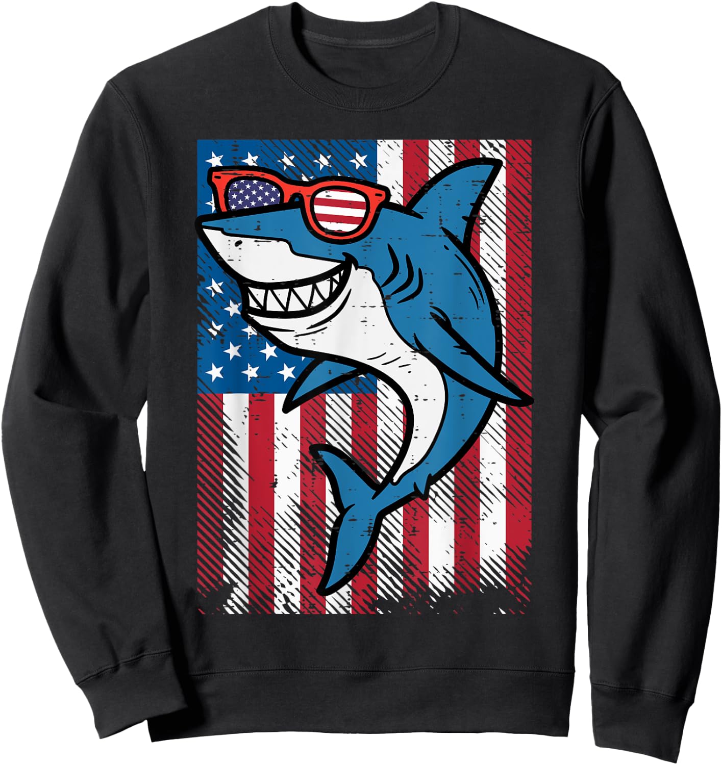 4th July Shark US Flag Independence Day America Men Boys Kid Sweatshirt - Sweatshirt | Black