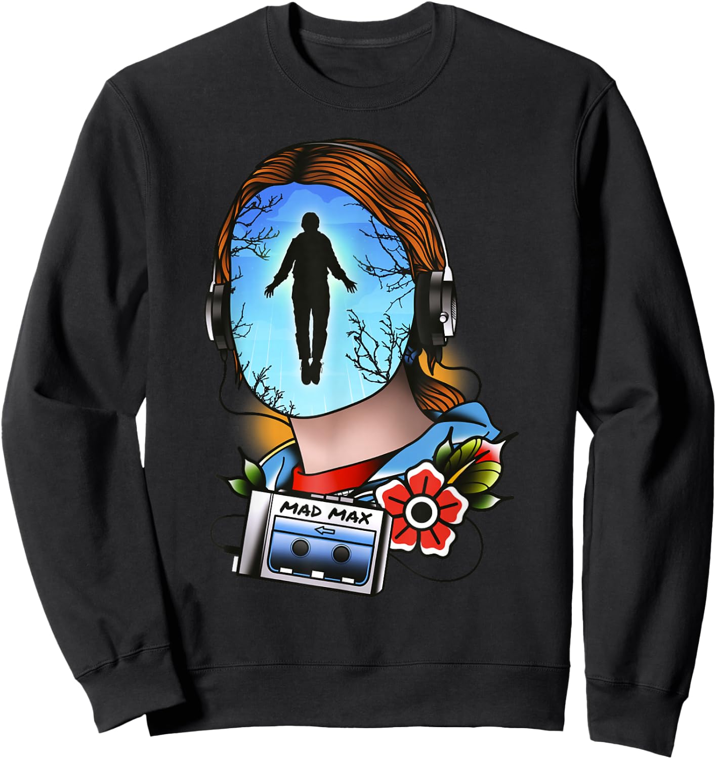 Stranger Things Mad Max Tattoo Style Big Face Epic Scene Sweatshirt - Sweatshirt | Black