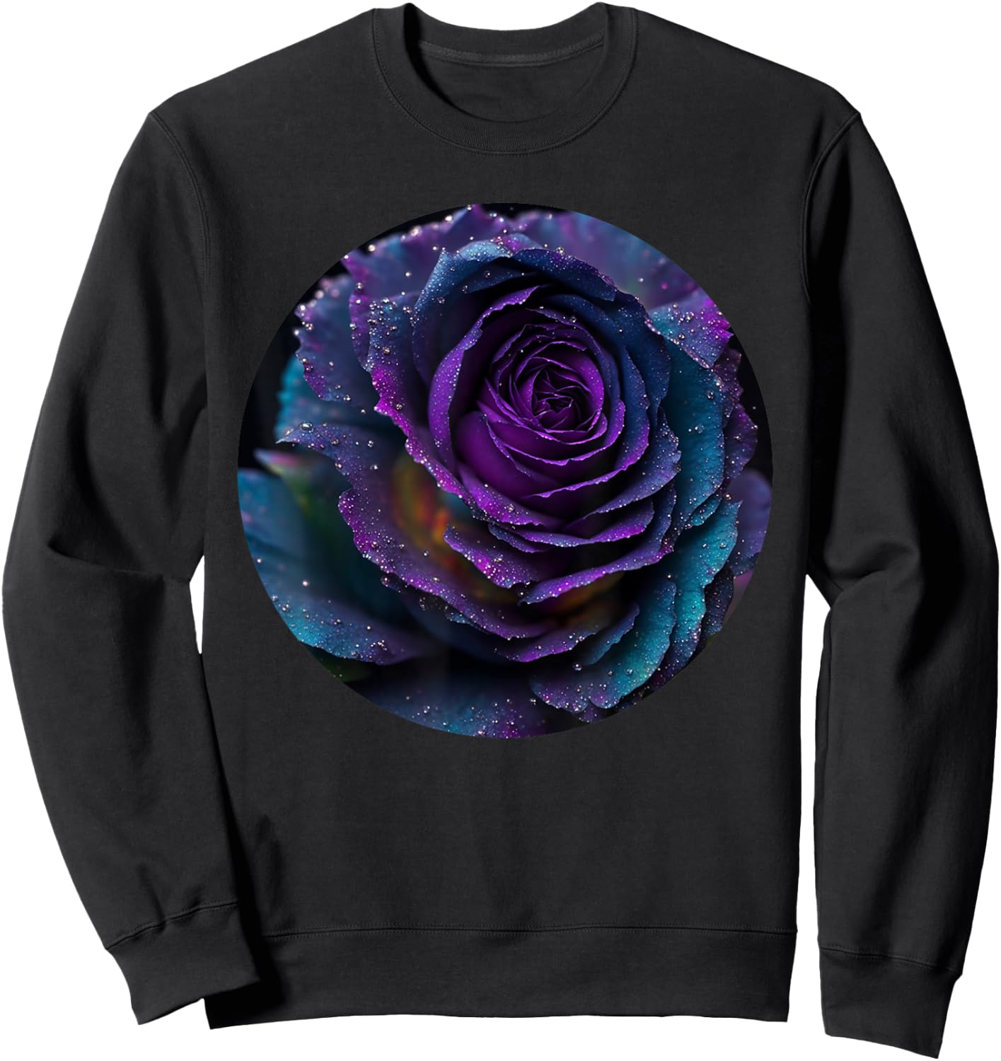Black Purple Rose Flower Floral Sweatshirt - Sweatshirt | Black