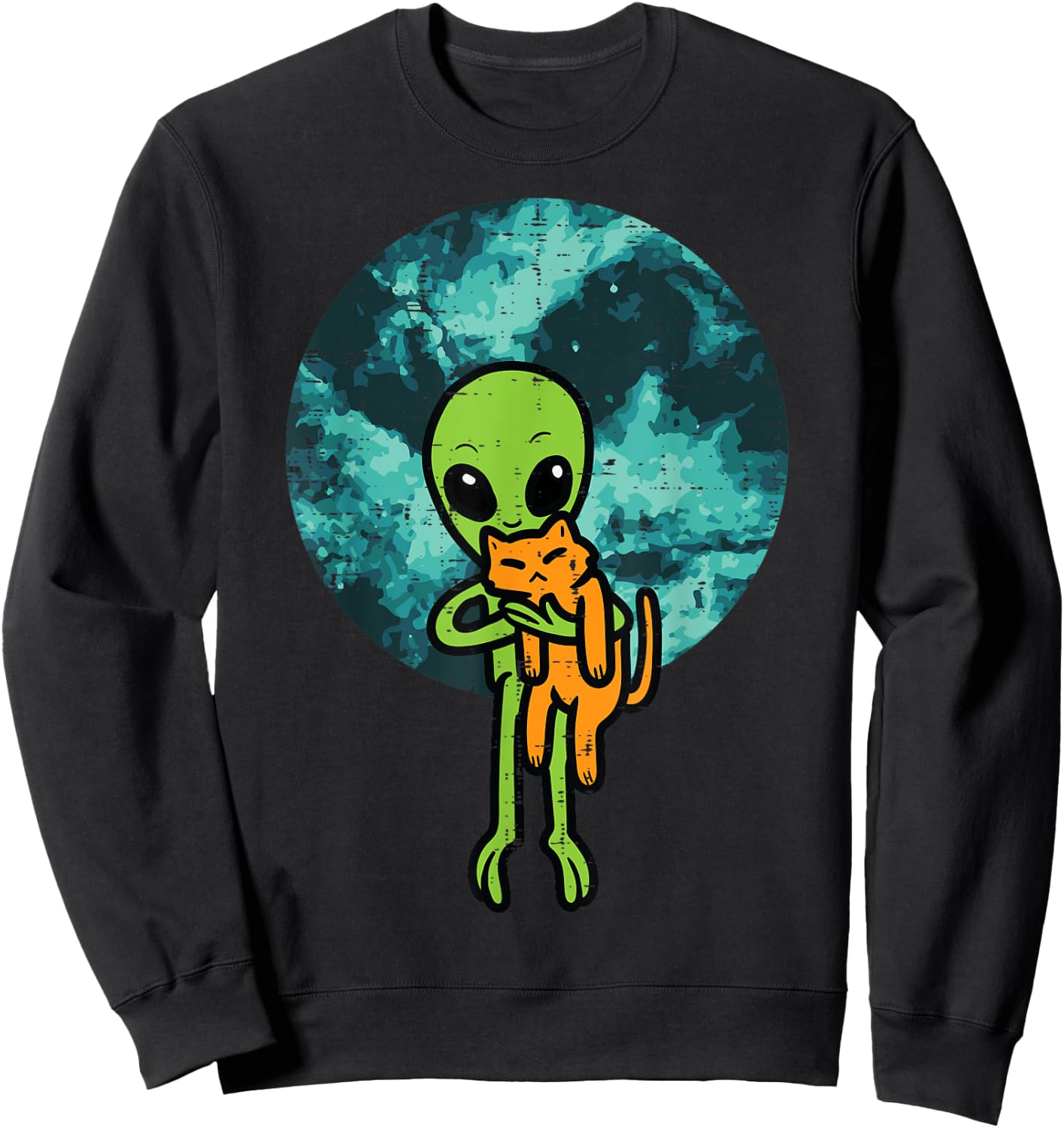 Alien And Cat Funny UFO Space Feline Pet Owner Men Women Kid Sweatshirt - Sweatshirt | Black