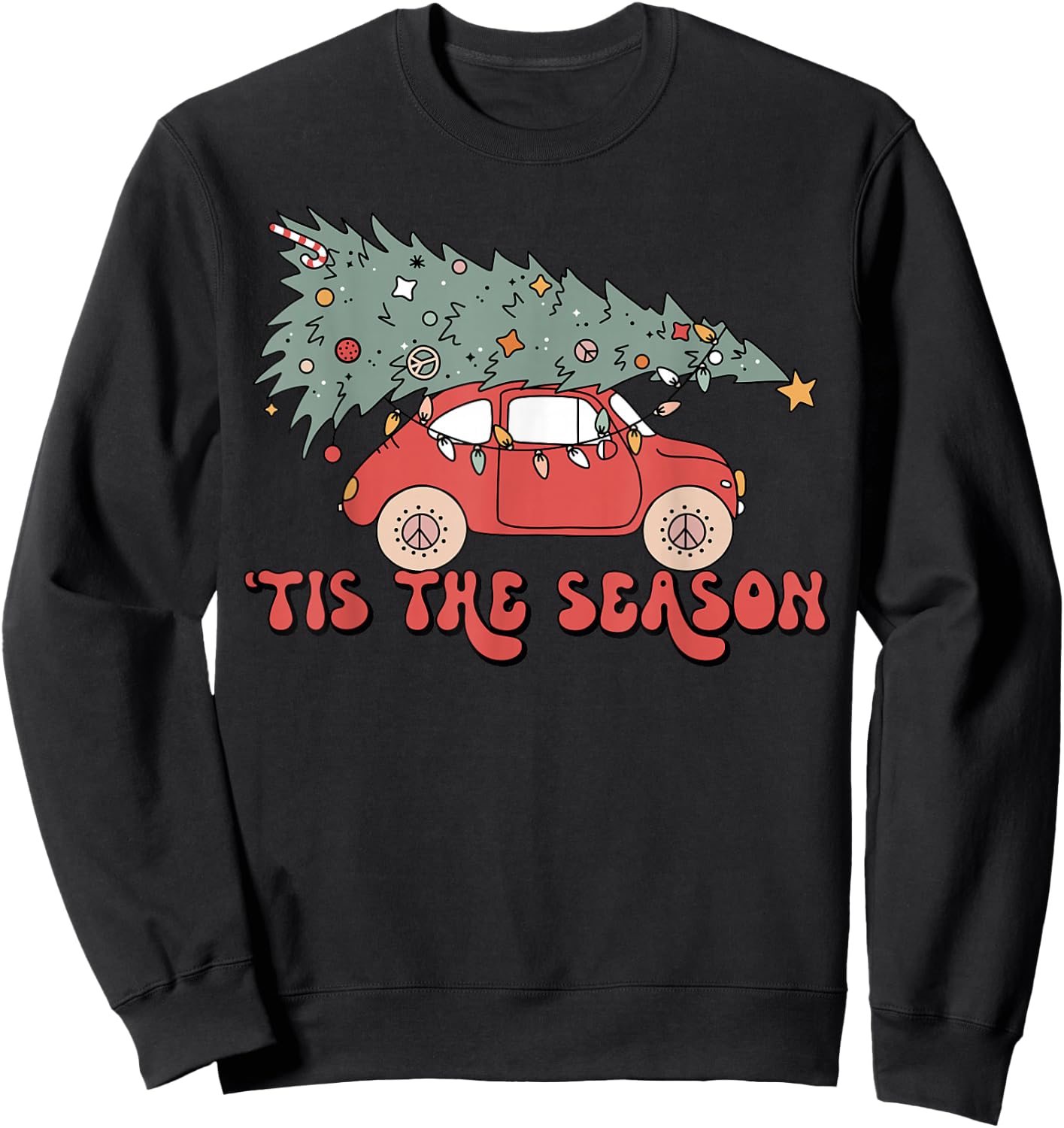 Tis' the Season Christmas Red Truck Matching Pjs Pajamas Sweatshirt - Sweatshirt | Black