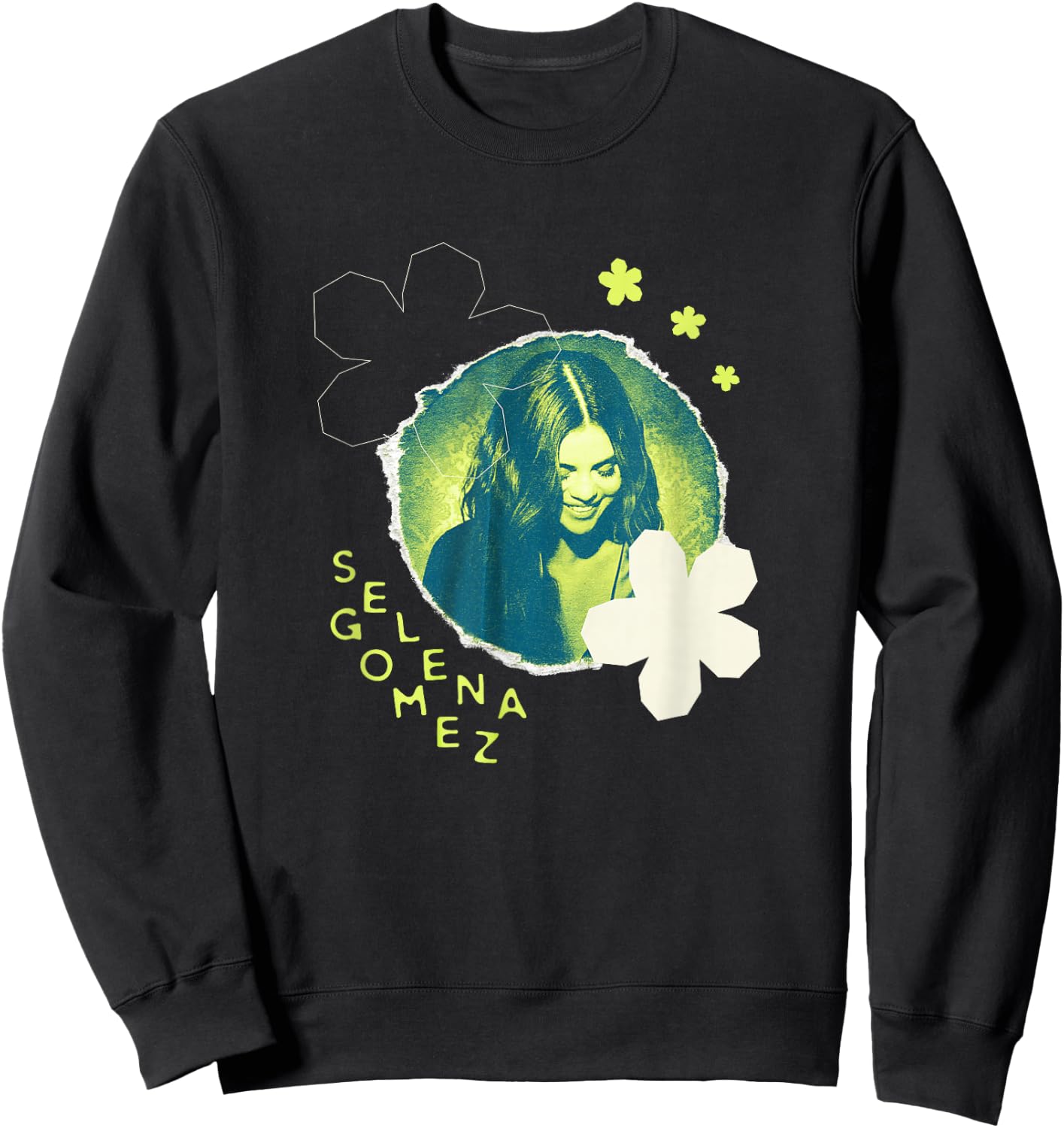 Official Selena Gomez Green Flower Photo Sweatshirt - Sweatshirt | Black