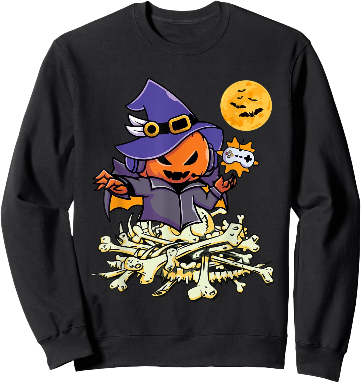 Halloween Pumpkin Gamer Ghost Wizard Boys Kids Teens Gaming Sweatshirt - Sweatshirt | Black