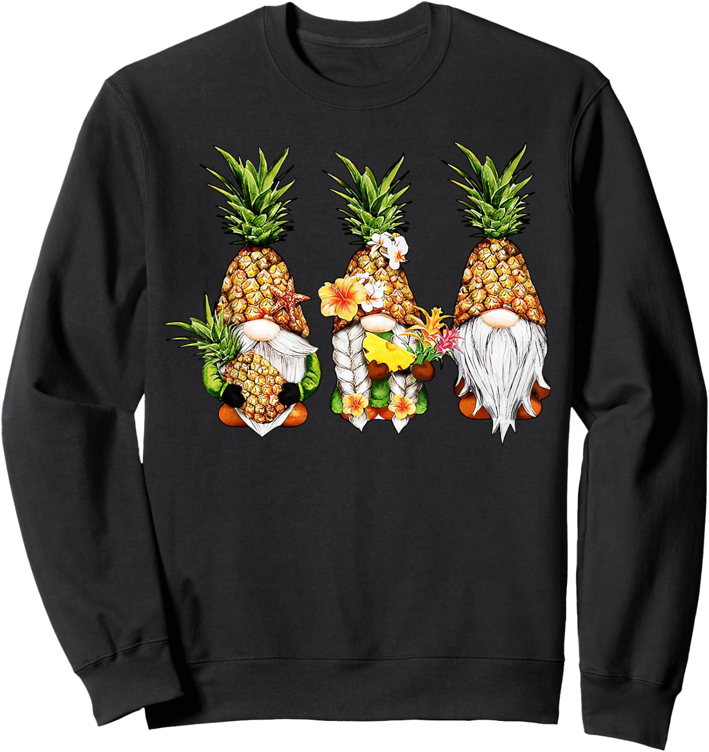 Pineapple Gnomes Beaches Summer Aloha Hawaii Hawaiian Women Girls Kids Sweatshirt - Sweatshirt | Black