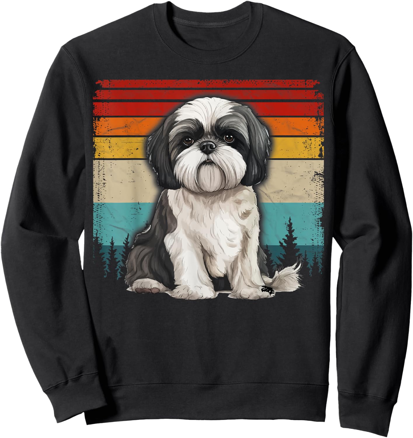 Shih Tzu Dog Vintage Style Distressed Retro Shih Tzu Women Kids Sweatshirt - Sweatshirt | Black