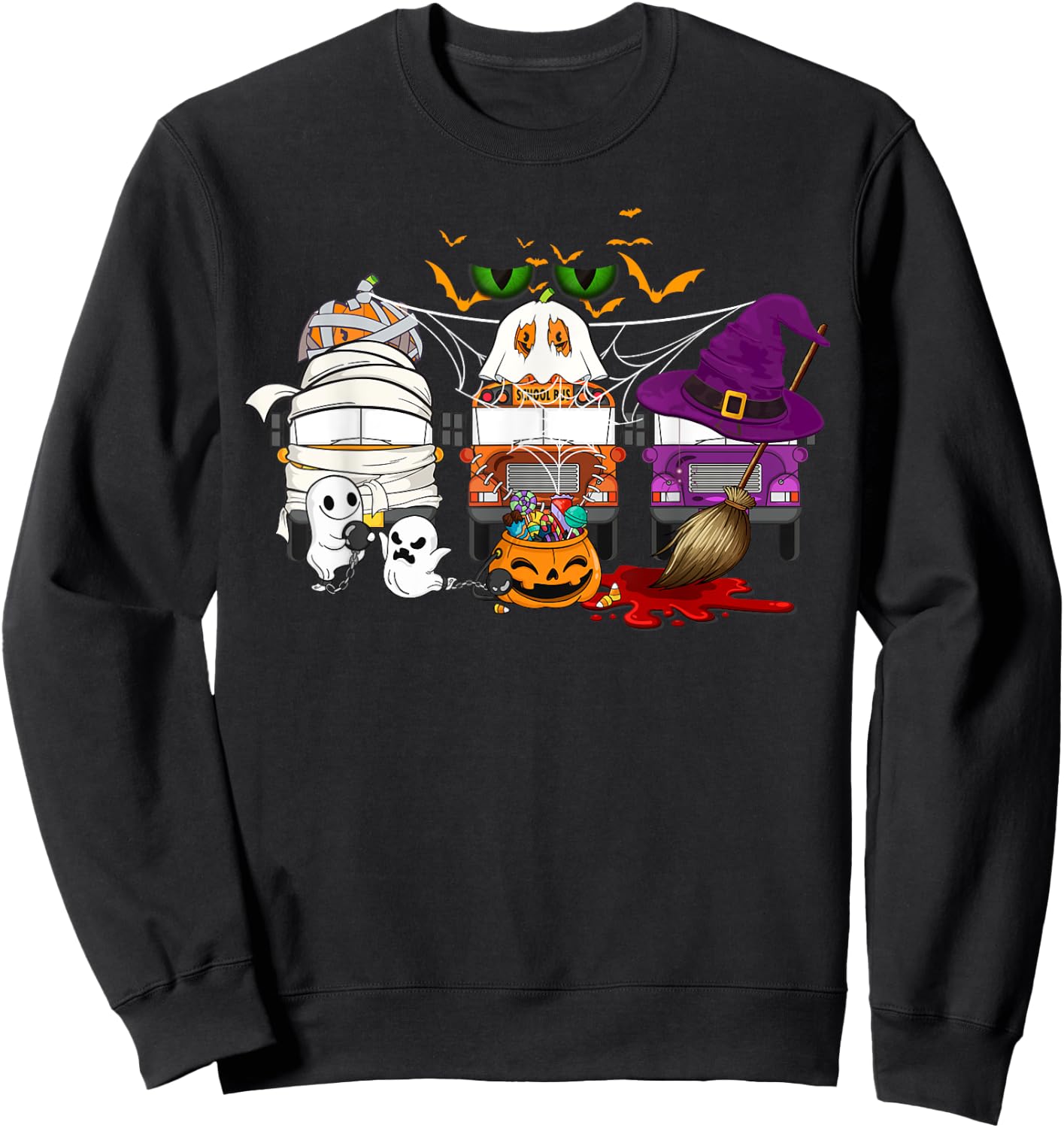 School Bus Halloween Costume Bus Driver Mummy Ghost Witch Sweatshirt - Sweatshirt | Black