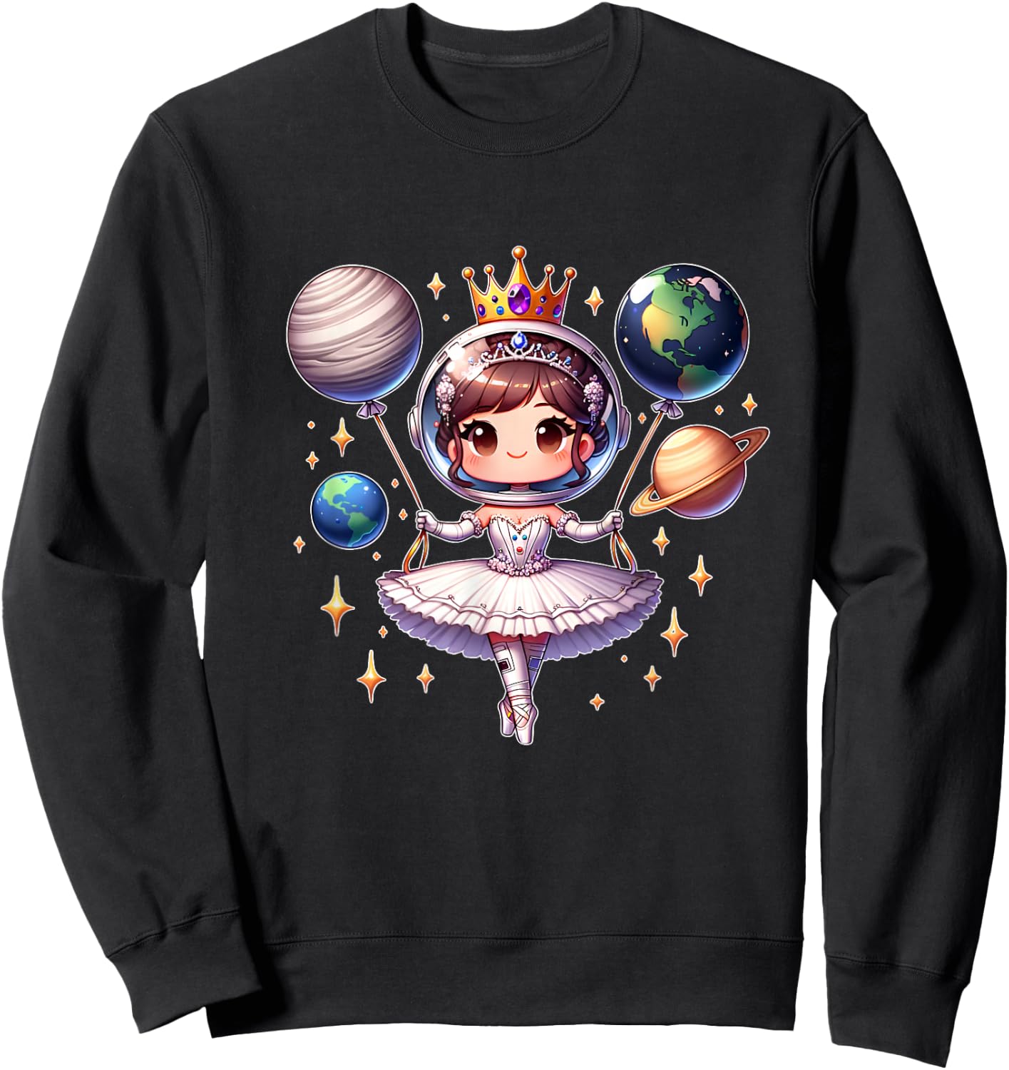 Cute Ballerina Girl Space Astronaut Funny Space Ballons Sweatshirt - Sweatshirt | Black