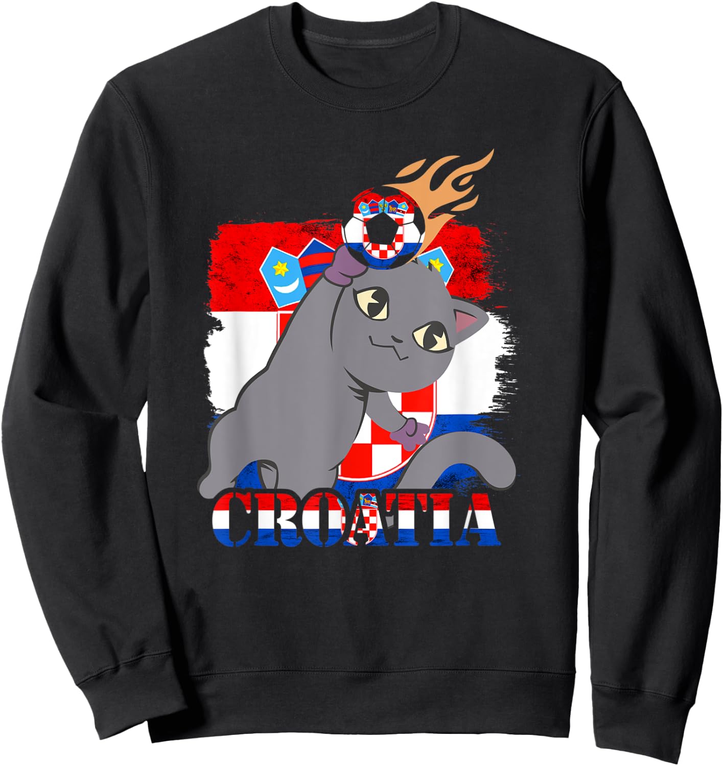 Croatian Flag Cat Croatian Soccer Croatian Roots Croatia Sweatshirt - Sweatshirt | Black