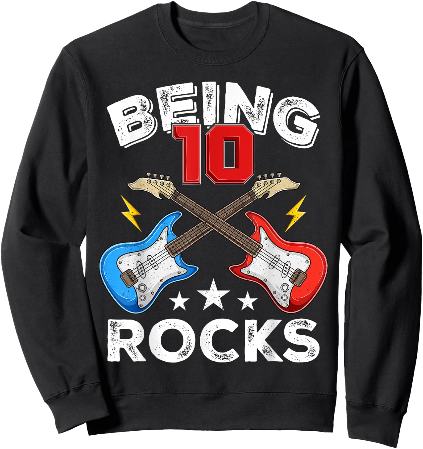 Being 10 Rocks Ten Years Old Boys Girls Guitar 10th Birthday Sweatshirt - Sweatshirt | Black