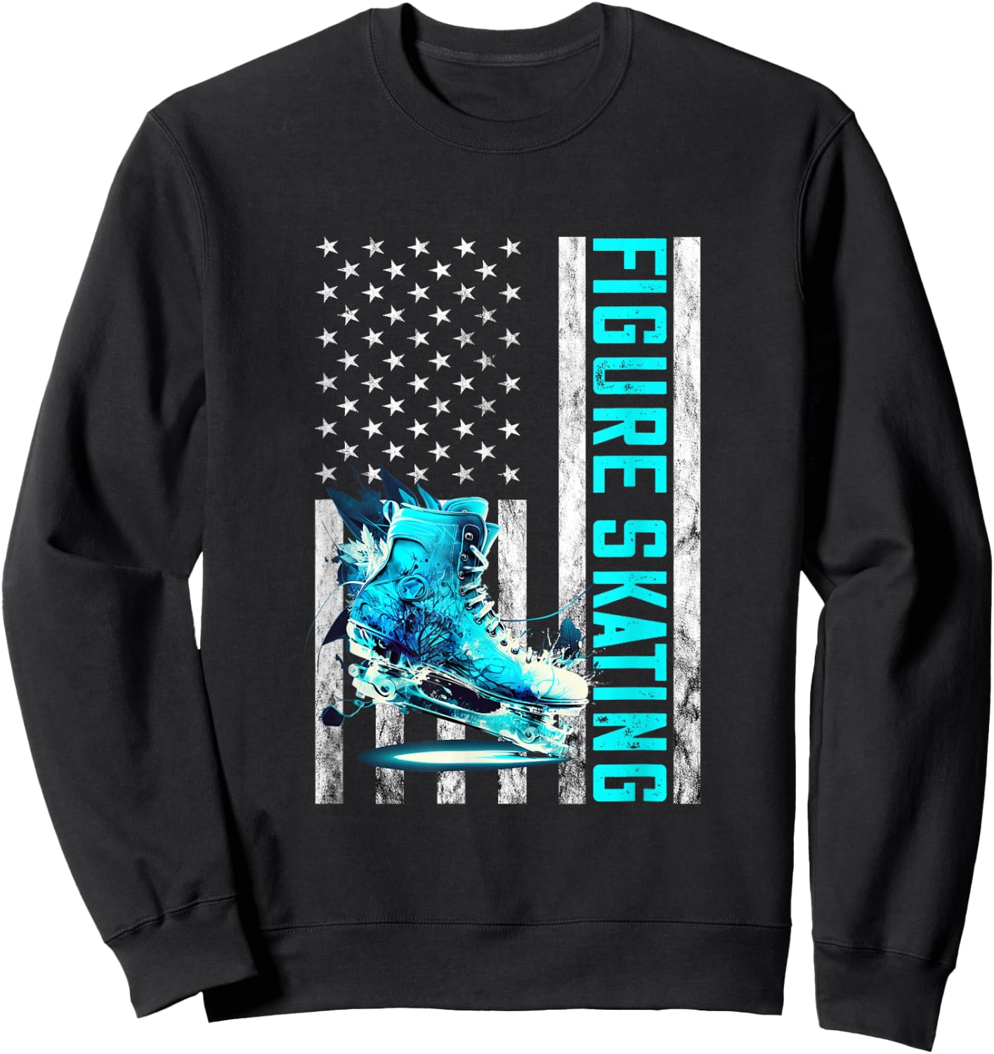 Figure Skating Vintage America USA Flag Shoe Figure Skater Sweatshirt - Sweatshirt | Black