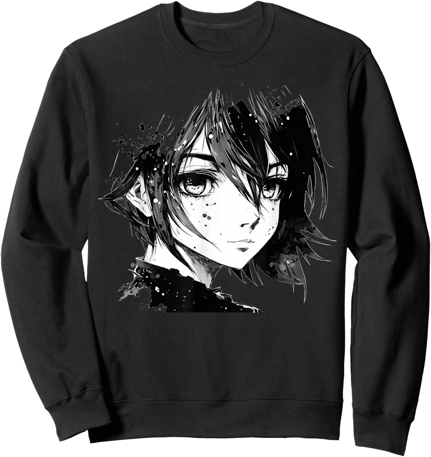 Anime Girl Anime Eyes Ink Art Sketch Drawing for Girls Teens Sweatshirt - Sweatshirt | Black