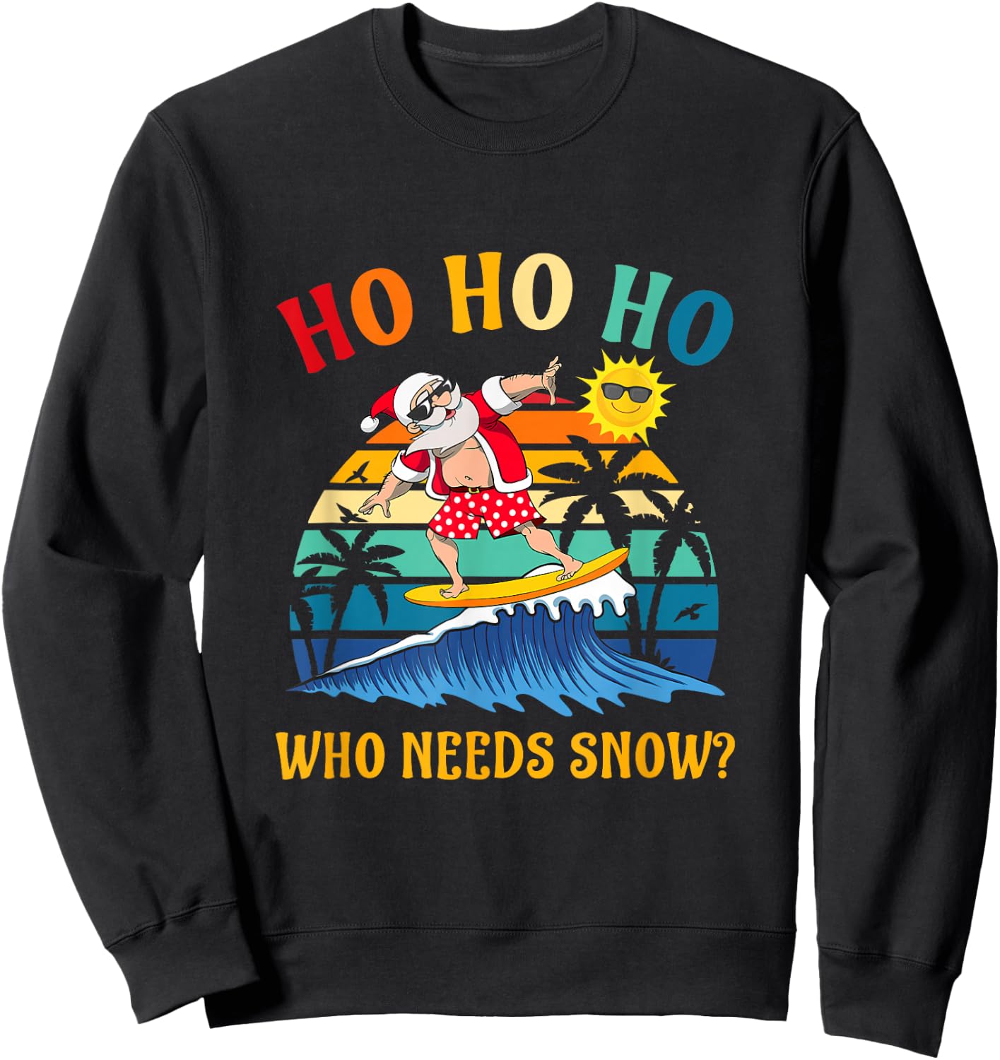 Funny Santa Surfing Summer Beach Vacation Women Kids Sweatshirt - Sweatshirt | Black
