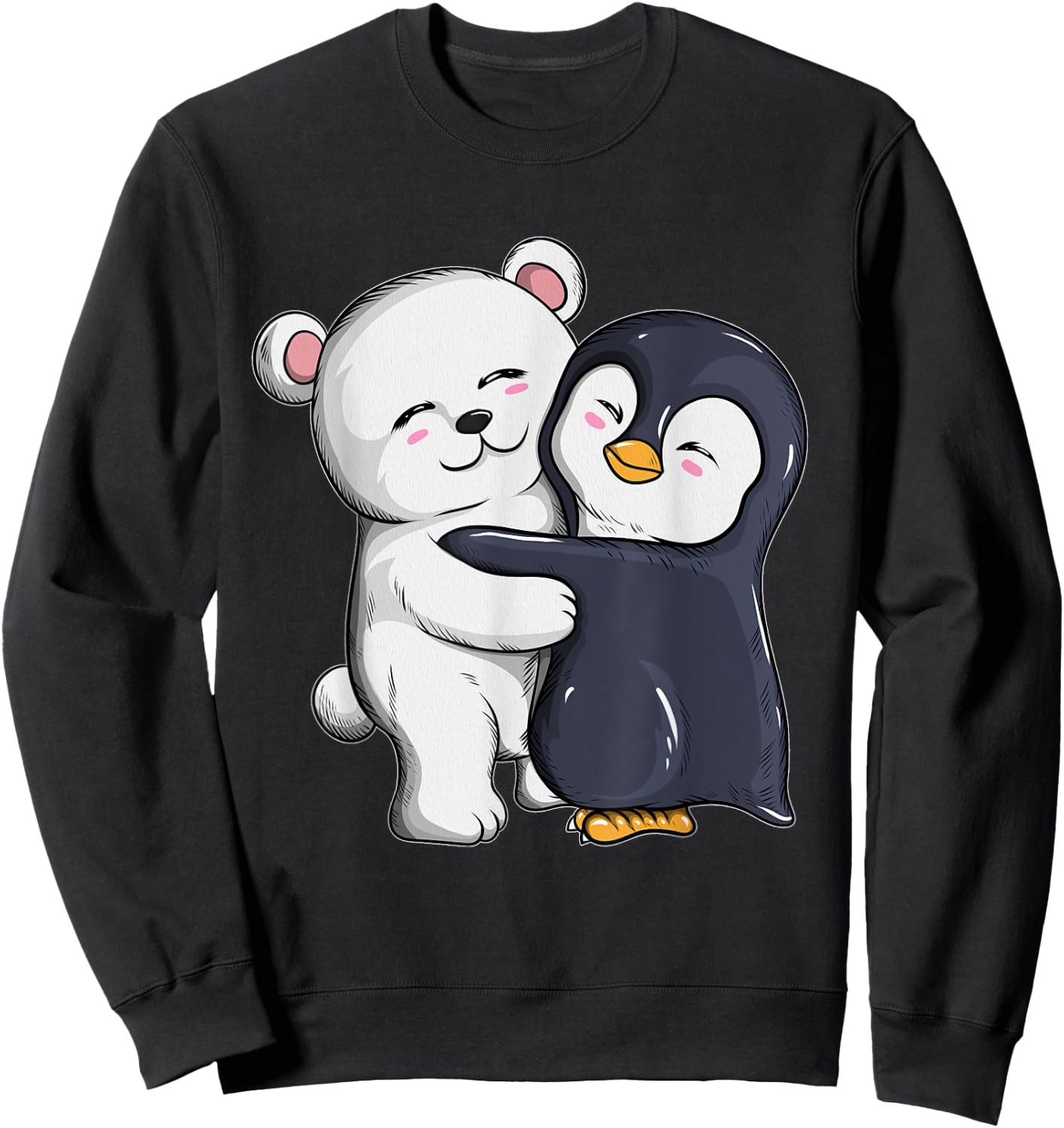 Cute Polar Bear Penguin Hugs Hugs Penguins Polar Bears Sweatshirt - Sweatshirt | Black