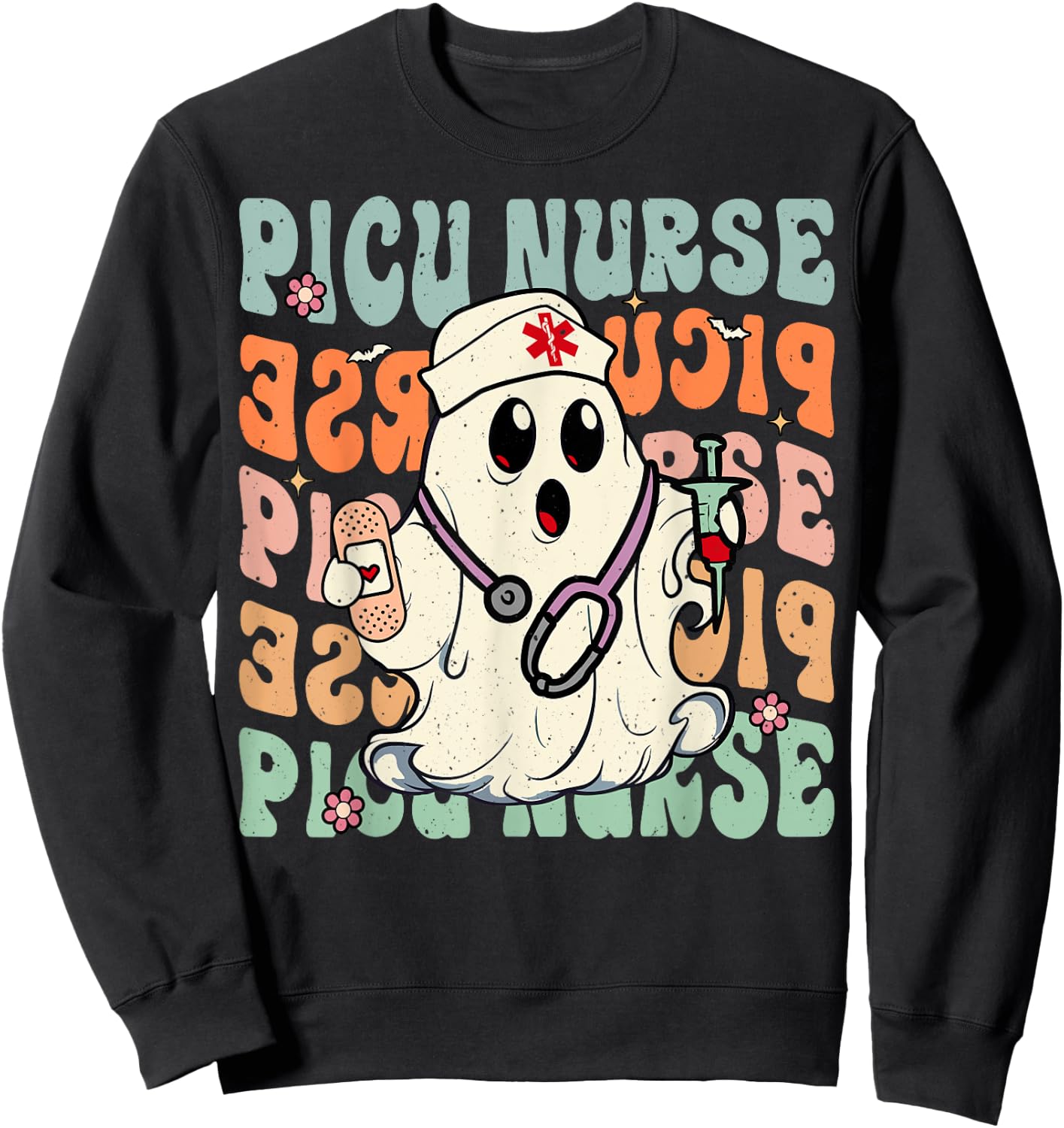 Groovy PICU Nurse Halloween Costume Peds Nurse Sweatshirt - Sweatshirt | Black