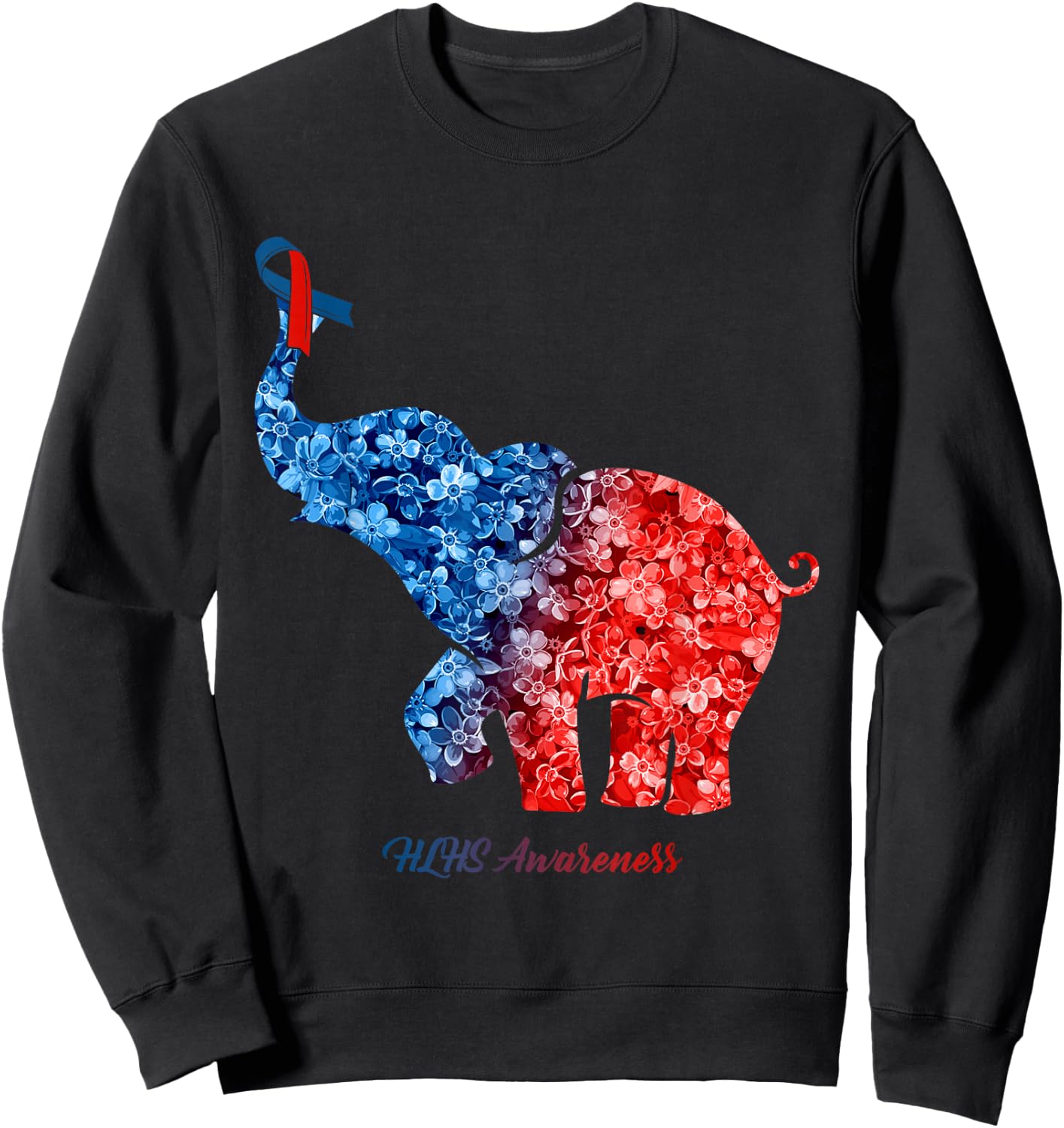 Elephant With Flower HLHS Awareness Ribbon Sweatshirt - Sweatshirt | Black