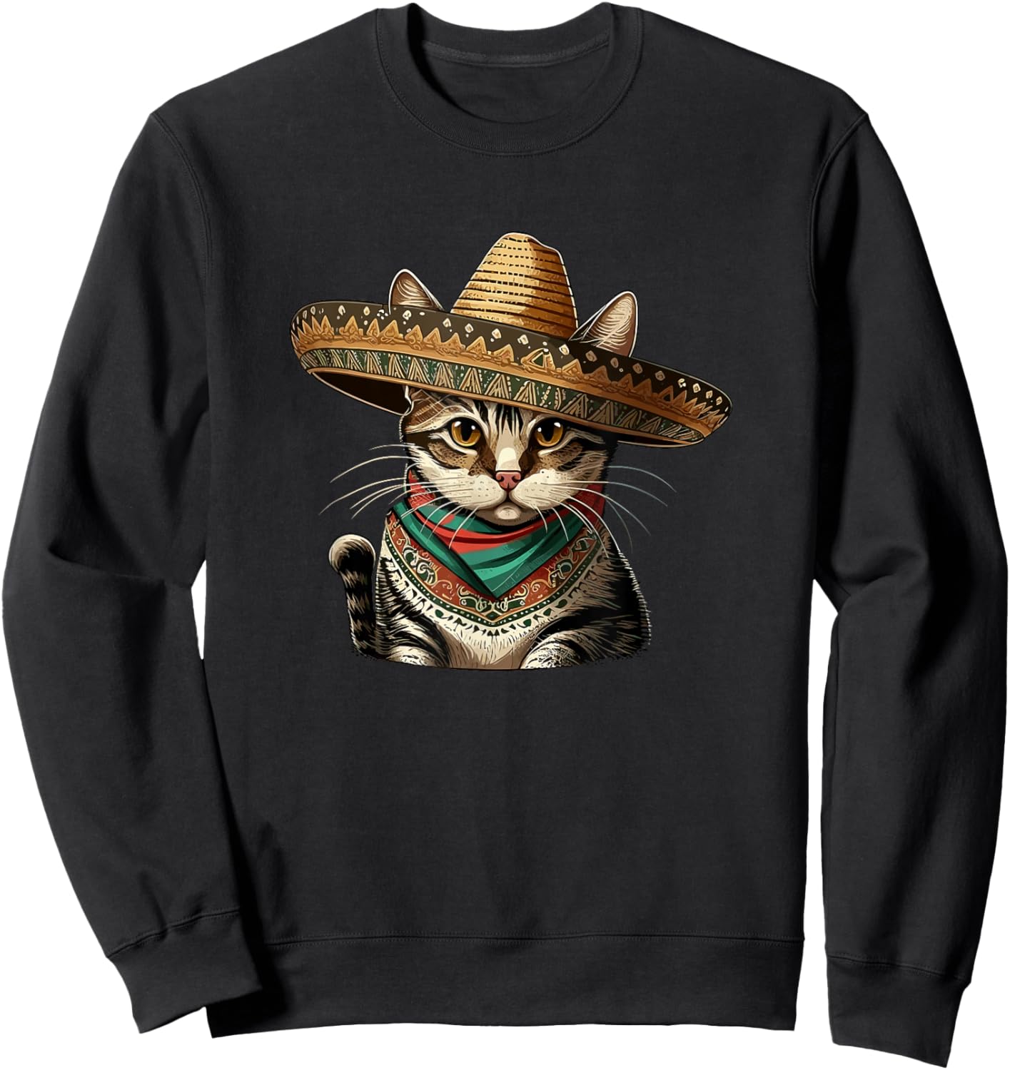 Cinco De Mayo Cat Party Mexican Sombrero Cat Lover Men Women Sweatshirt - Sweatshirt | Black