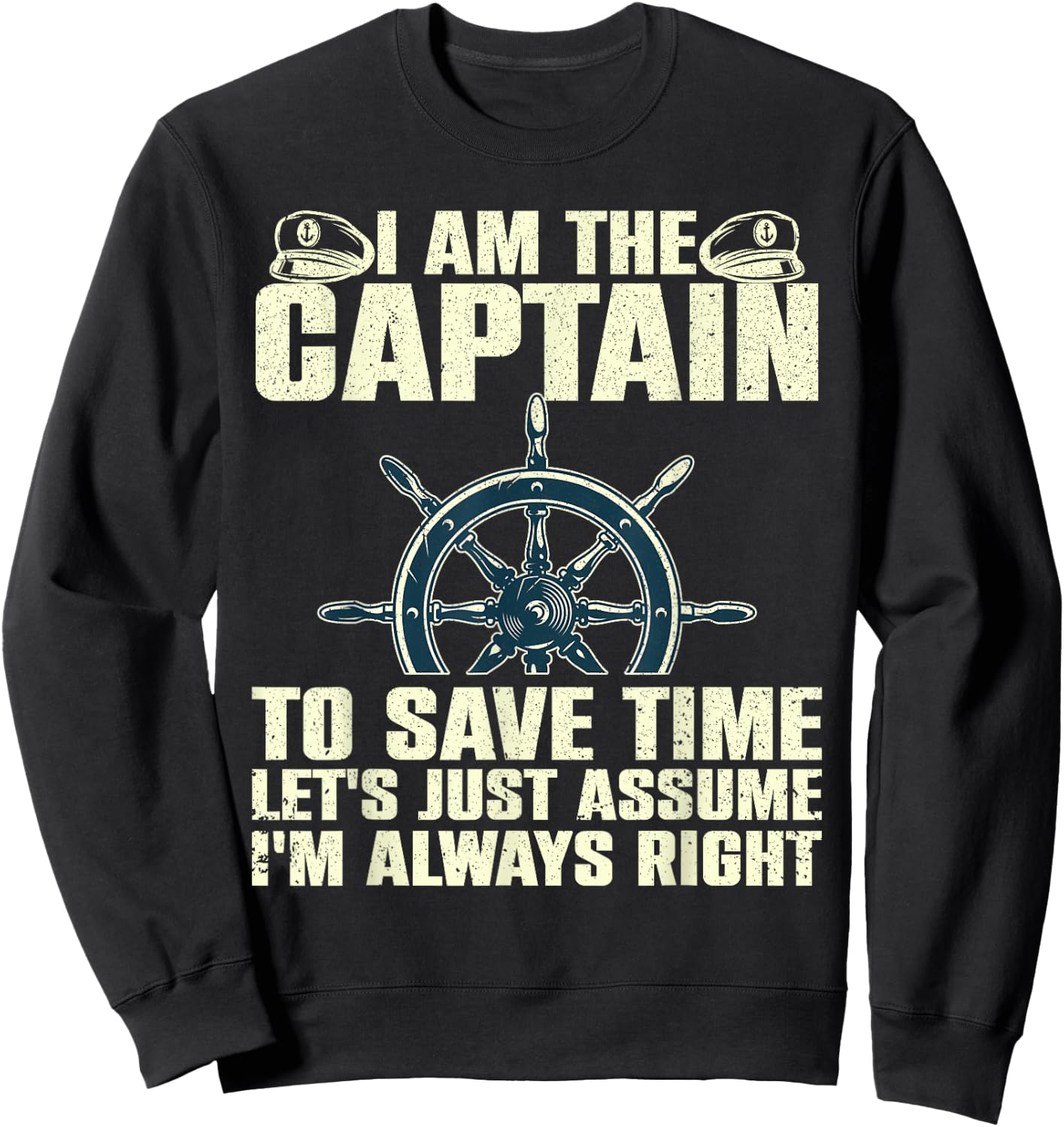 Boat Captain Gift First Mate Accessories & Stuff -Adults Black Cotton 60% Polyester 40% Casual Lightweight Classic Fit Short Sleeve I Am The Captain Sweatshirt - Sweatshirt | Black