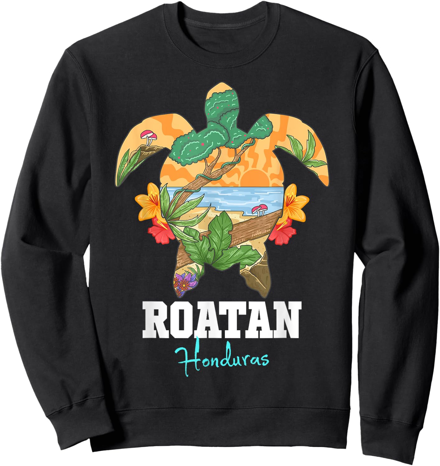 Roatan Bay Islands Honduras Turtle Souvenir Sweatshirt - Sweatshirt | Black