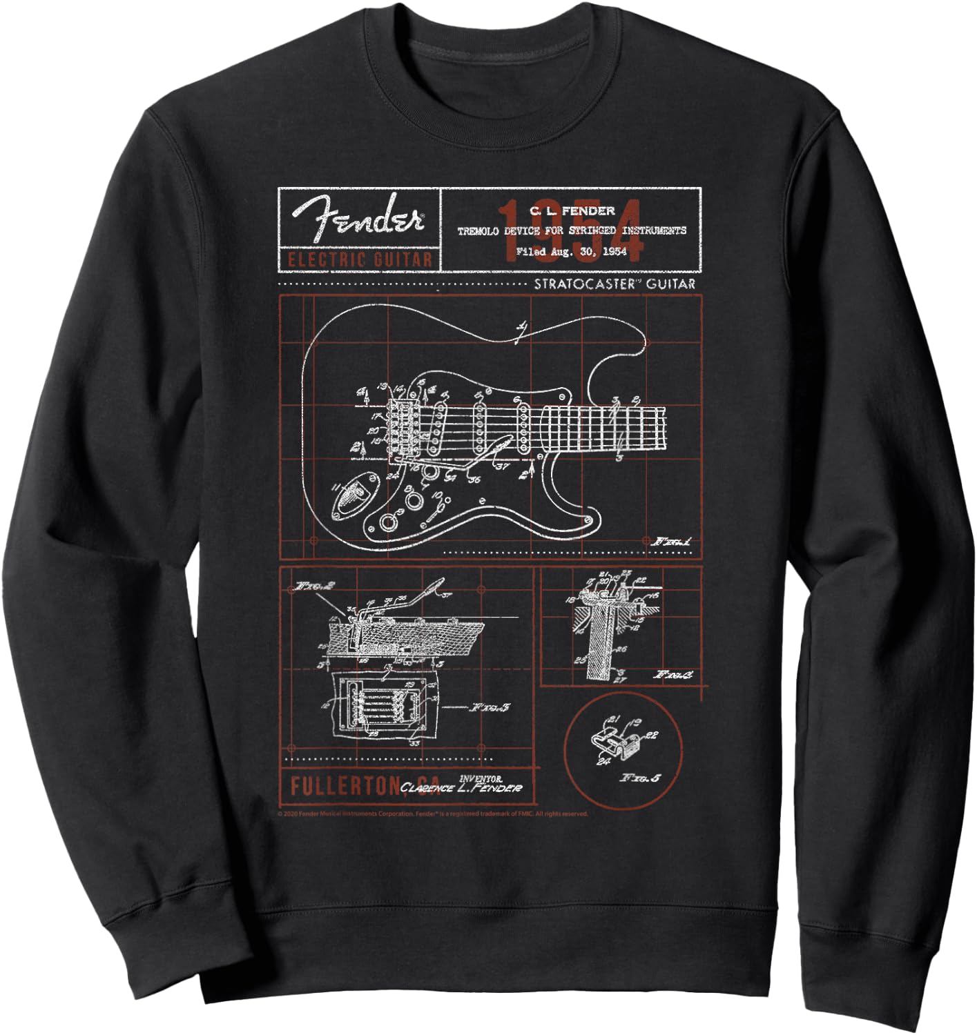 Fender Stratocaster Diagram Boxes Guitar Sweatshirt - Sweatshirt | Black