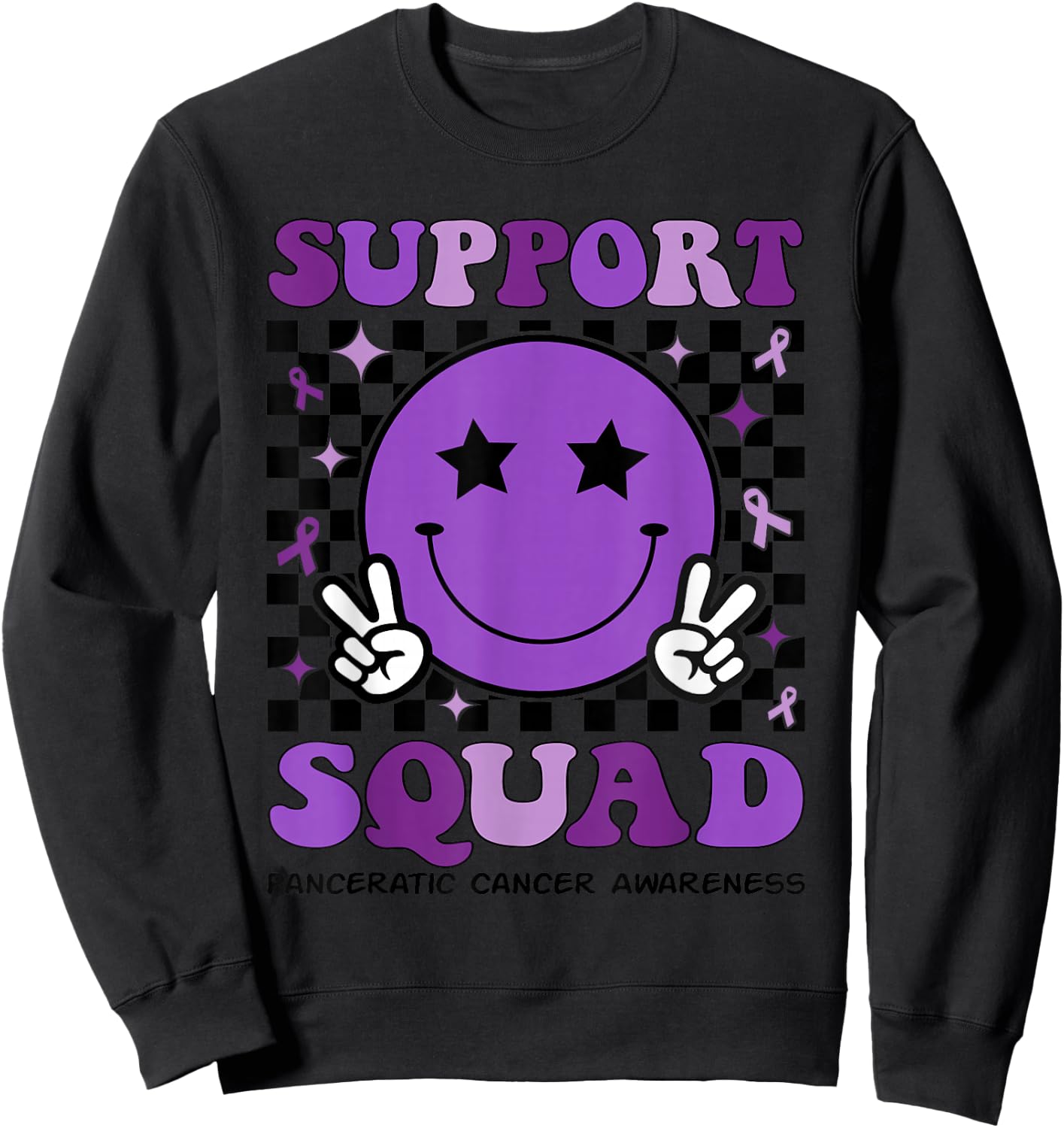 Support Squad Purple Ribbon Pancreatic Cancer Awareness Sweatshirt - Sweatshirt | Black